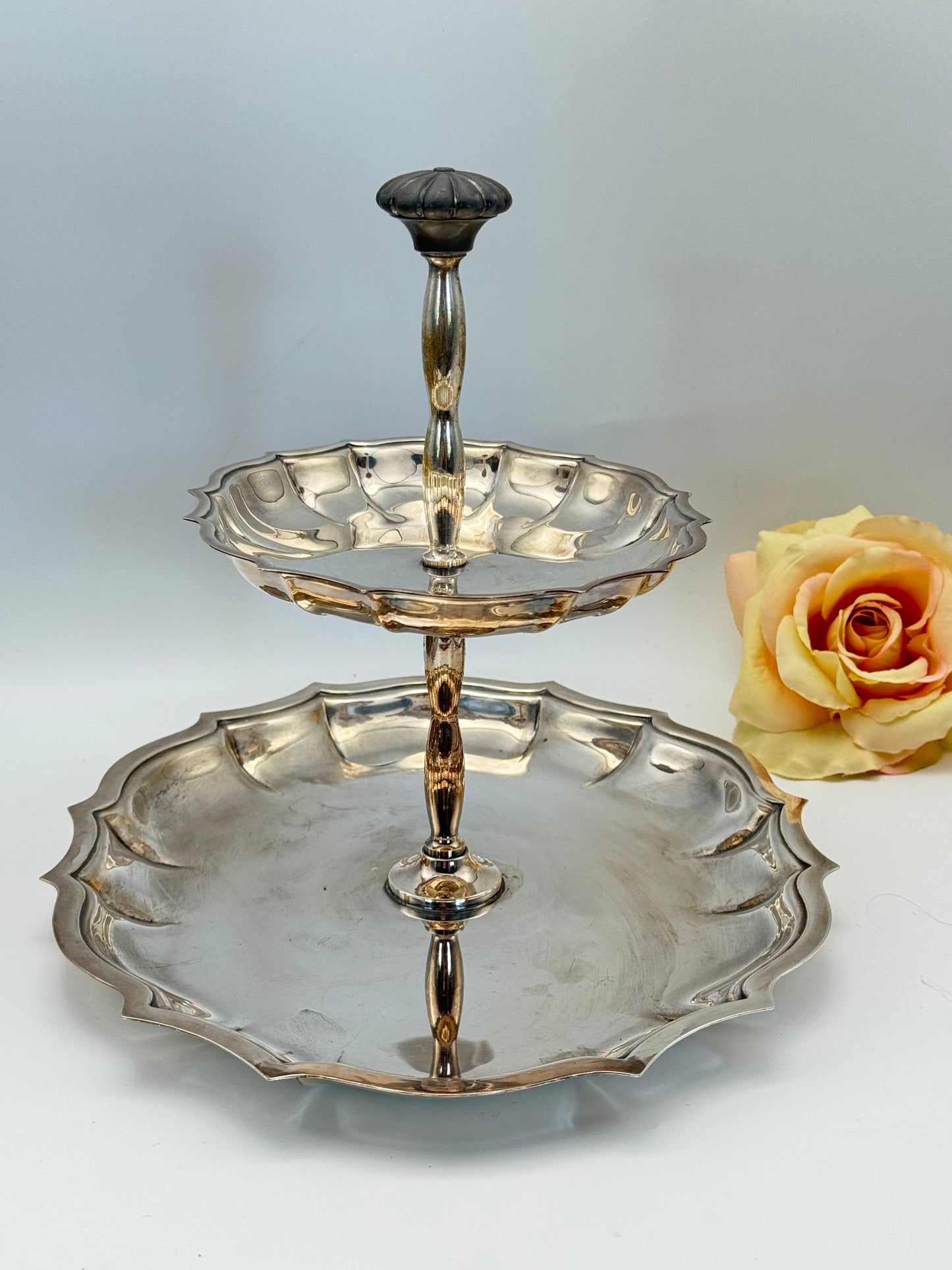 2 Tier Silverplate “Cake” Stand Chippendale ESTATE FIND Circa 9”h