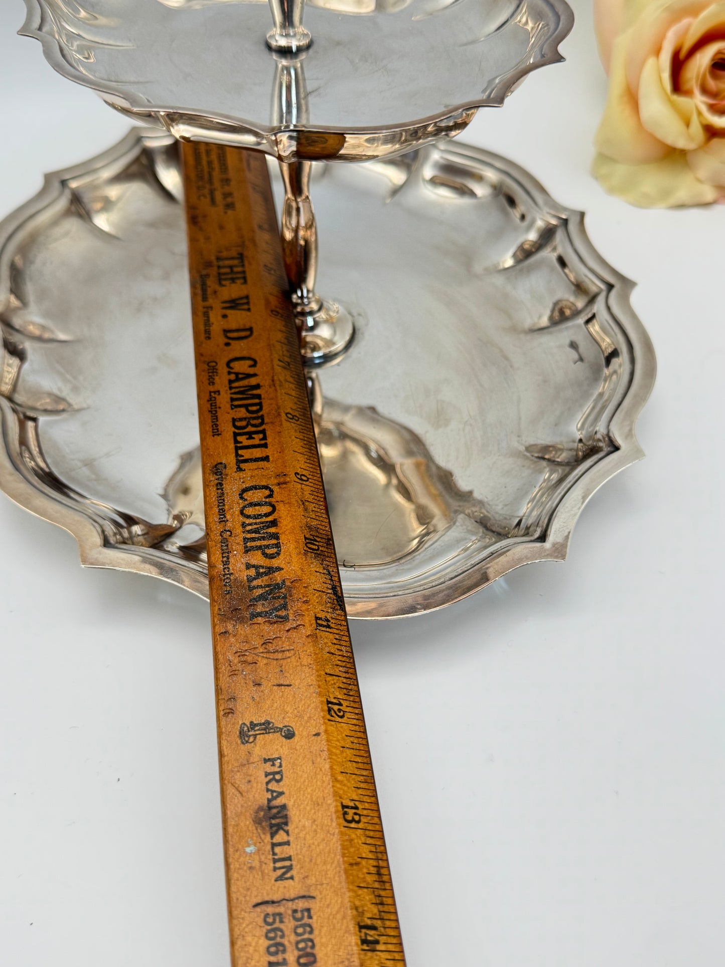 2 Tier Silverplate “Cake” Stand Chippendale ESTATE FIND Circa 9”h