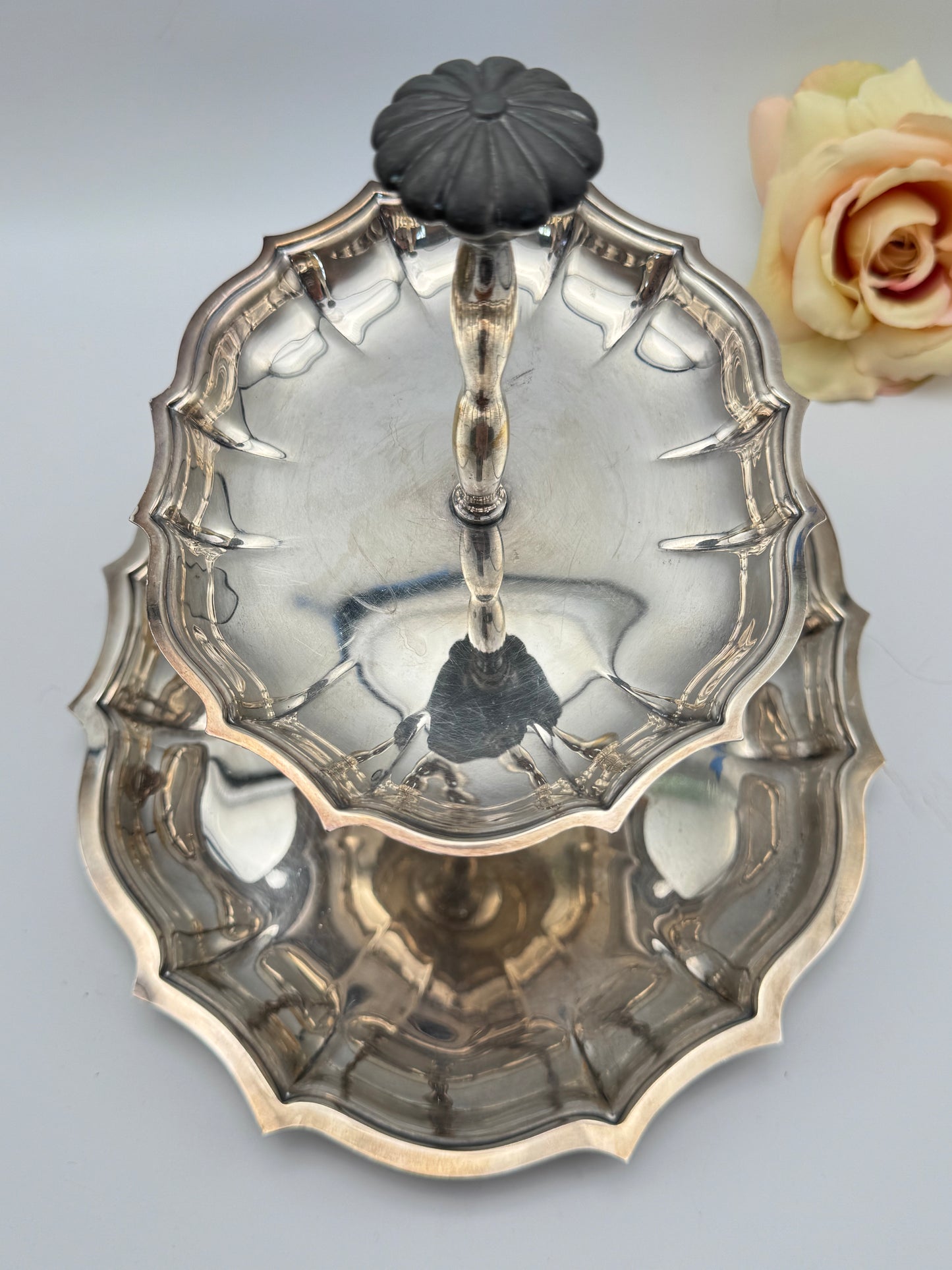 2 Tier Silverplate “Cake” Stand Chippendale ESTATE FIND Circa 9”h