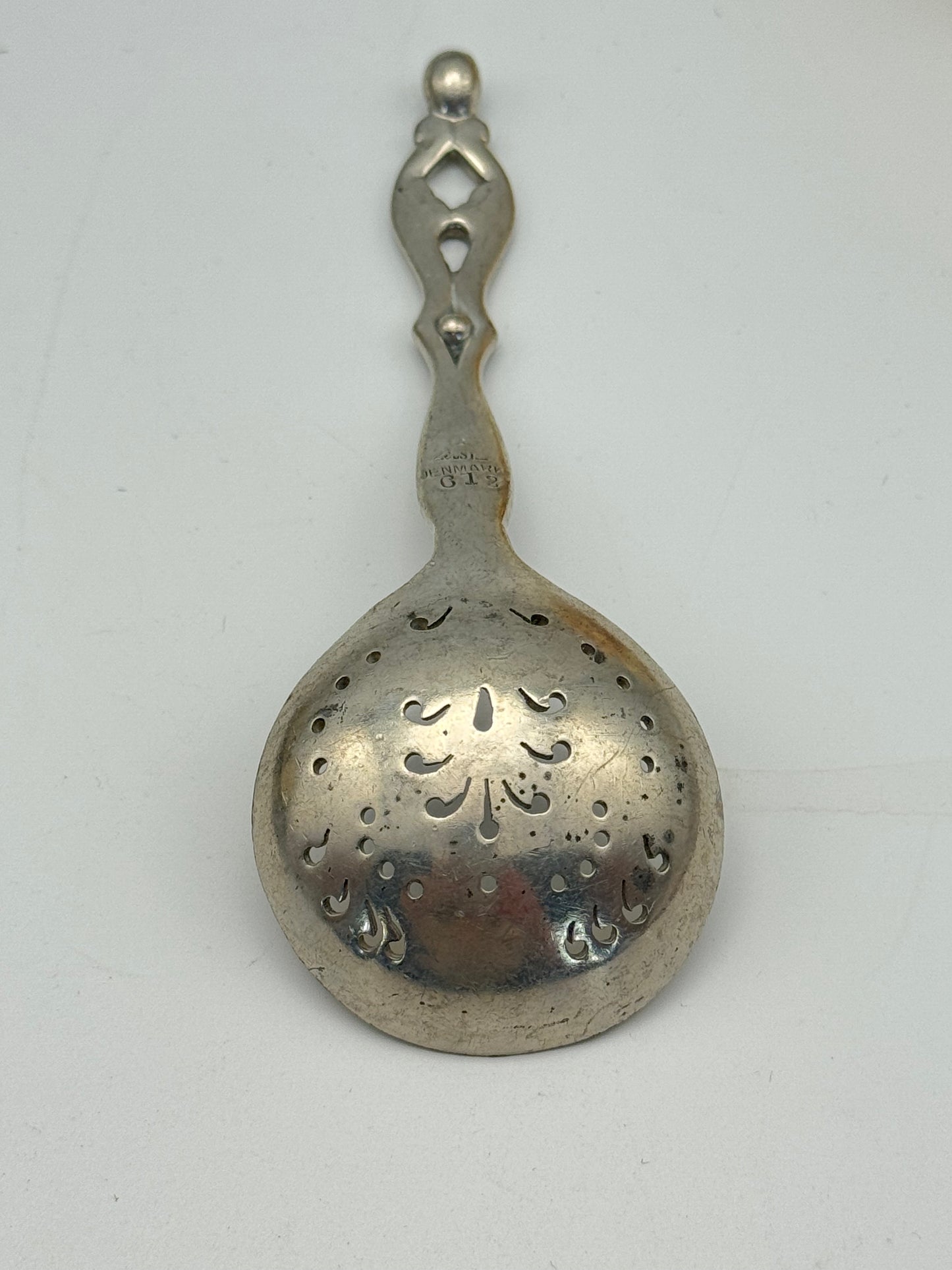 Vintage DANISH Slottled Ladle Pewter Tone ESTATE FIND Hallmarked Denmark