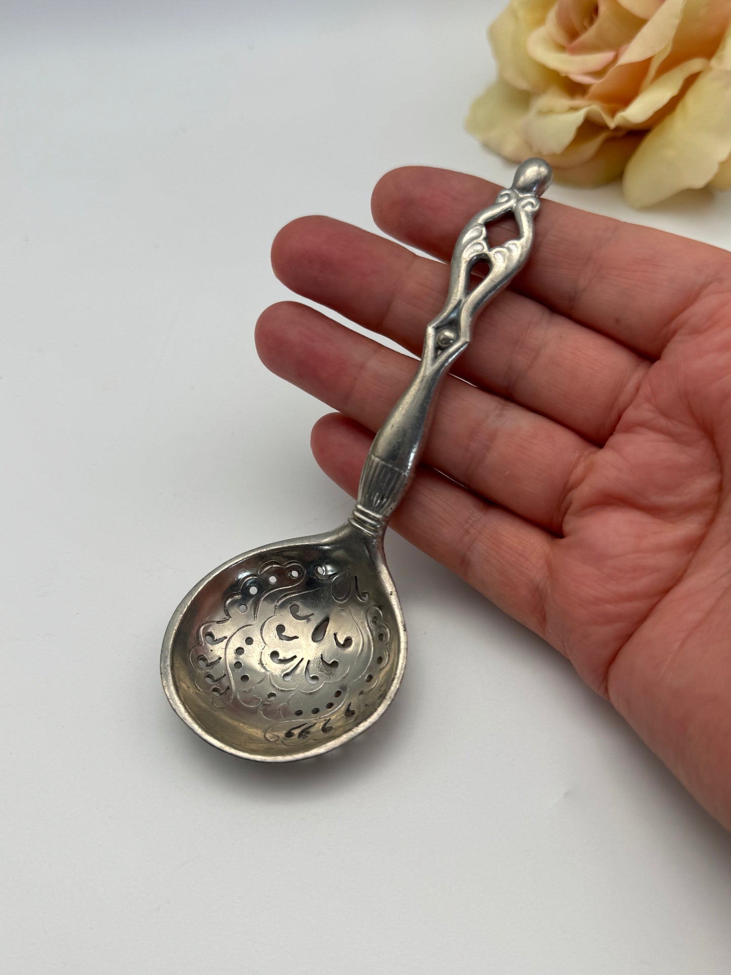 Vintage DANISH Slottled Ladle Pewter Tone ESTATE FIND Hallmarked Denmark