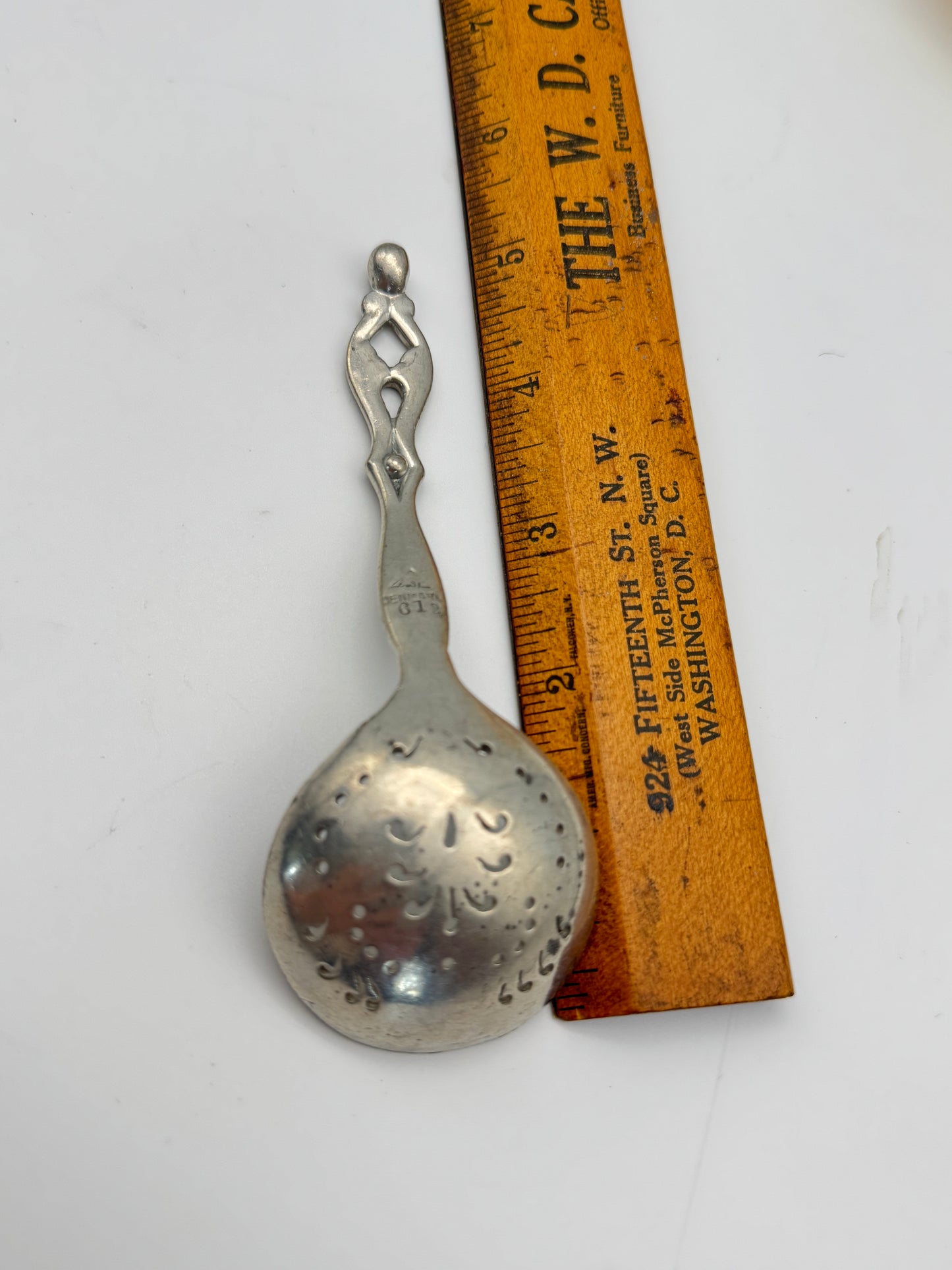Vintage DANISH Slottled Ladle Pewter Tone ESTATE FIND Hallmarked Denmark