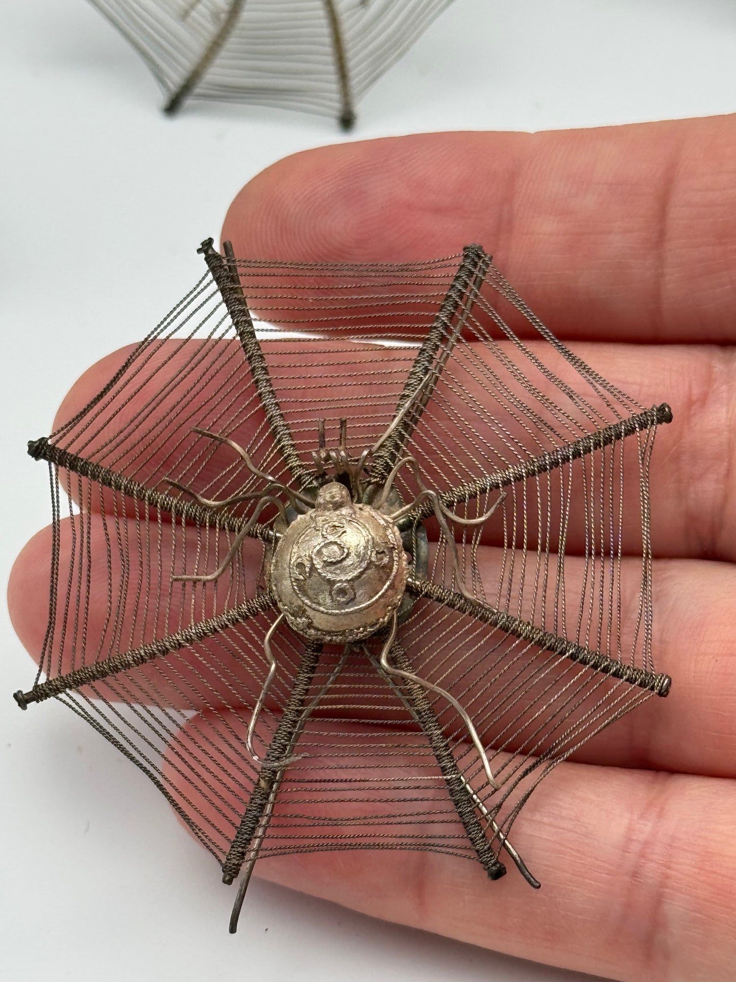 Vintage Antique Set of 6 Silver Spiderweb Place Card Holders – Circa Early 20th Century – Unique Table Decor (SET-C)