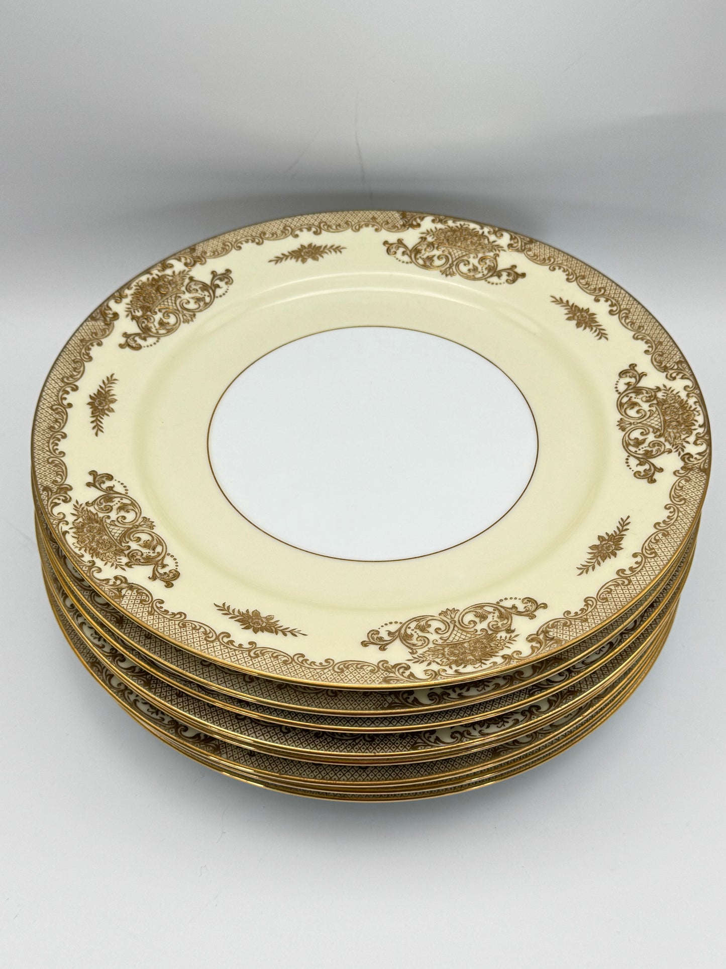 Set of 8 Vintage Noritake Mayfield Dinner Plates 10.5” Floral Gold Trim Japan
