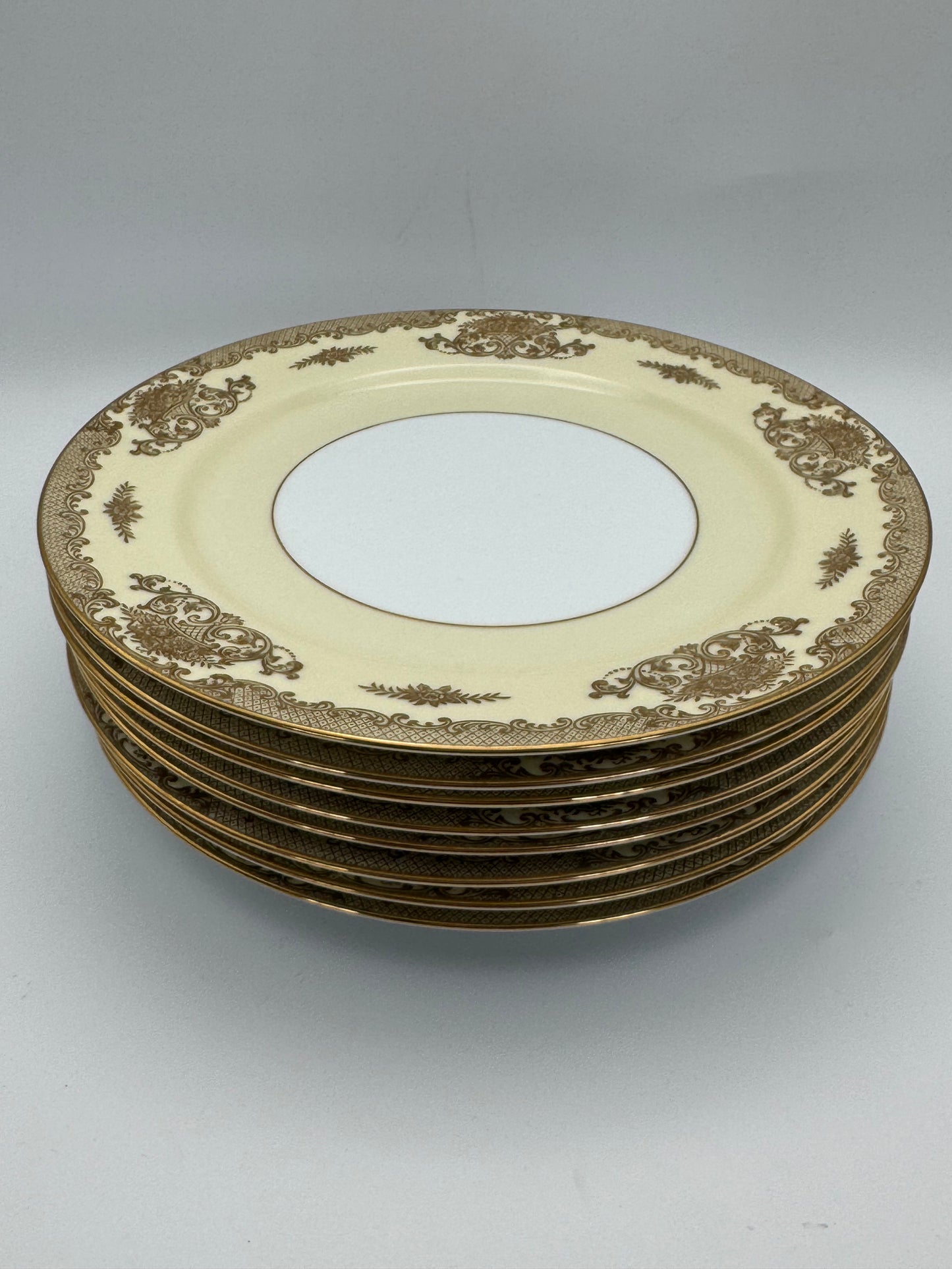 Set of 8 Vintage Noritake Mayfield Dinner Plates 10.5” Floral Gold Trim Japan
