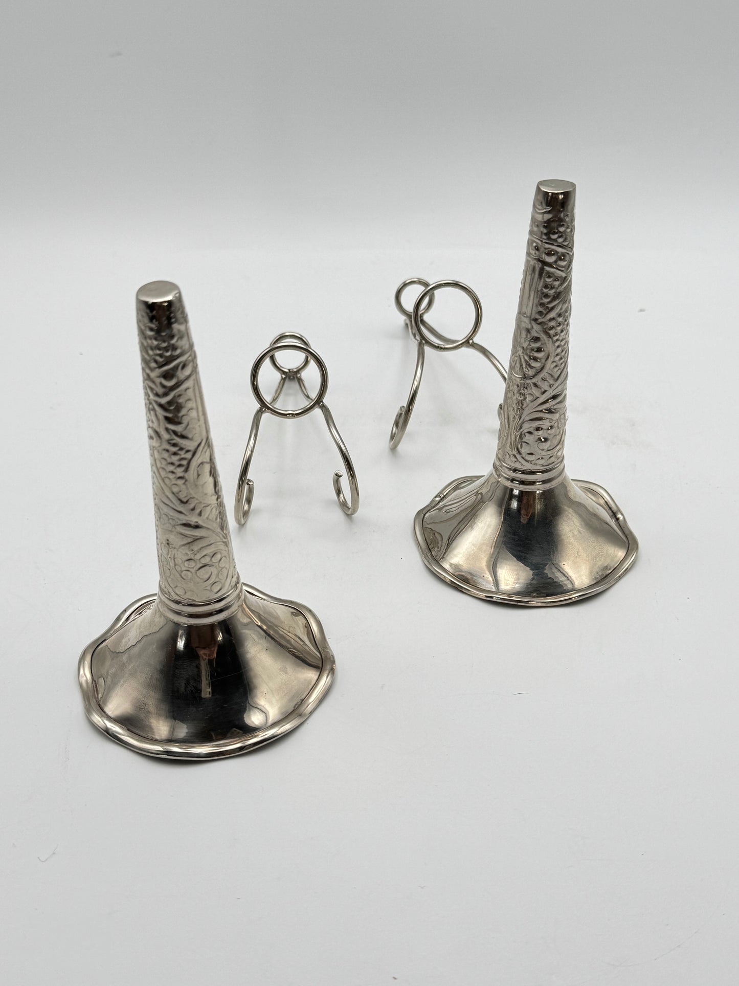 Silverplate Tussie Mussie Pair Edwardian Style with Stands Bud Vases