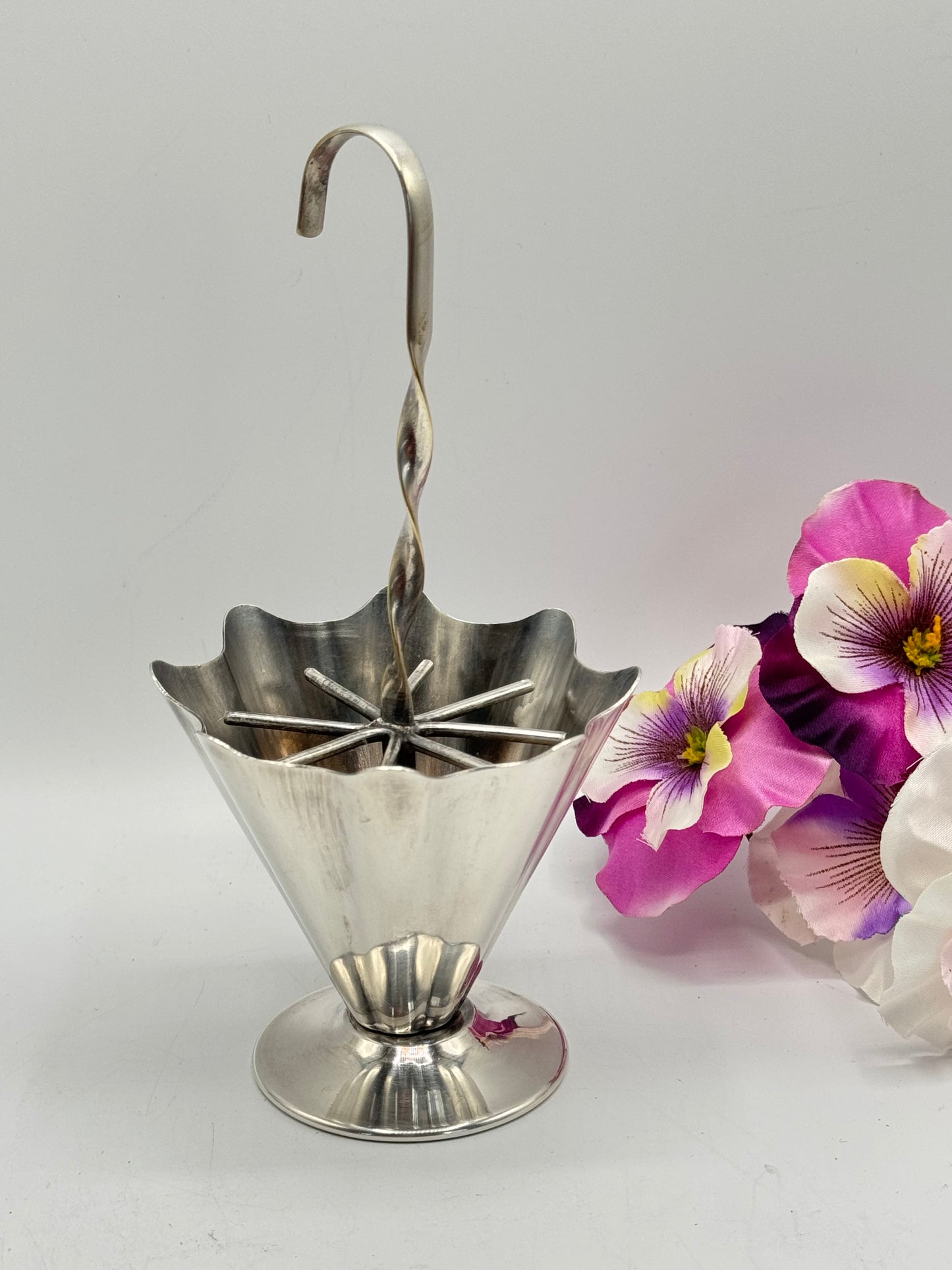 Vintage Umbrella Silverplate Cocktail Fork Pick Straw Holder Made In England