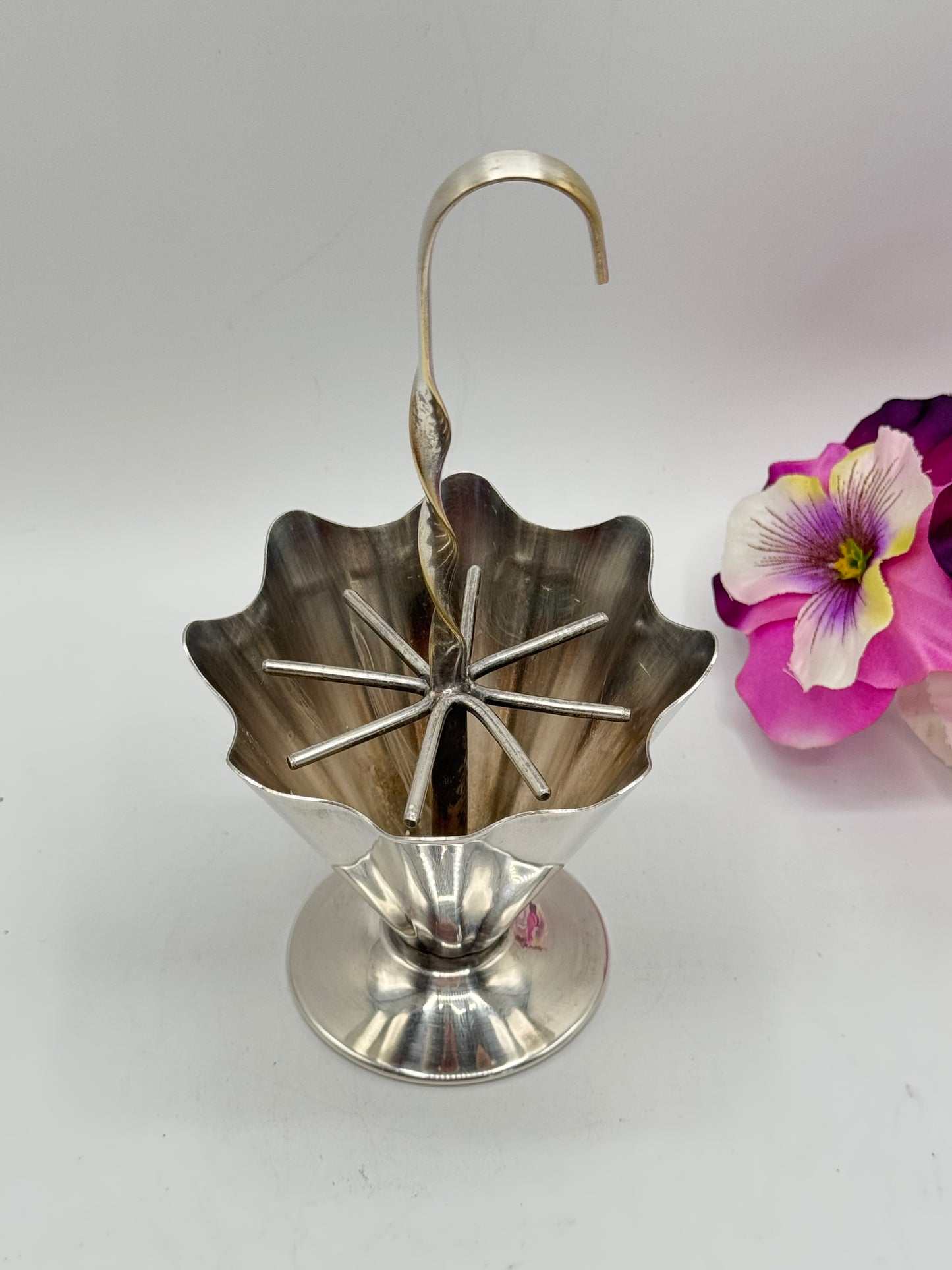 Vintage Umbrella Silverplate Cocktail Fork Pick Straw Holder Made In England