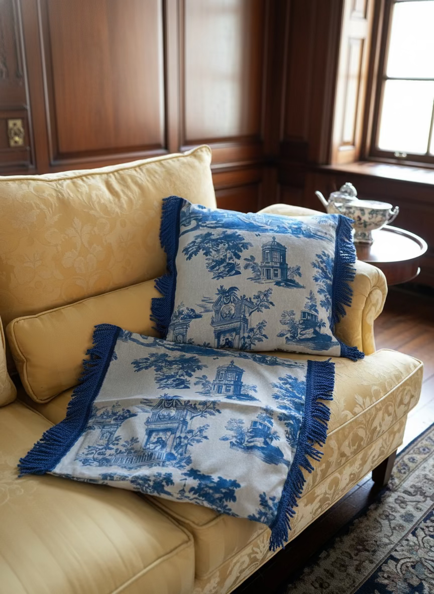 1 x Electric Blue Toile de Jouy Fringe Throw Pillow Cover – The Marialva Textile Atelier