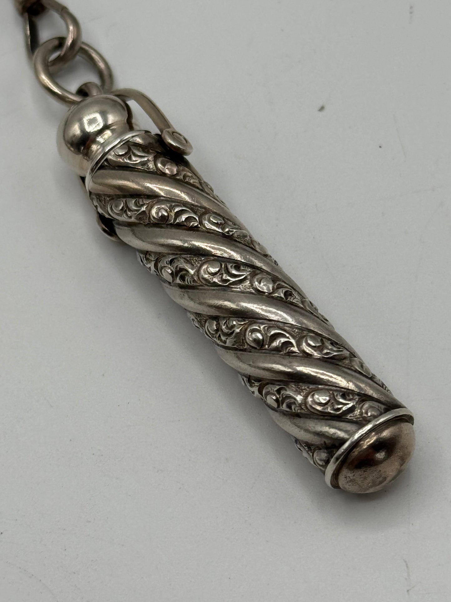 Antique STERLING 7 ARM CHATELAINE Ladies Pocket Watch Heart Locket Nail Set Notebook Telescopic Pencil Perfume Bottle Scissor Holder by GEORGE W. Schiebler