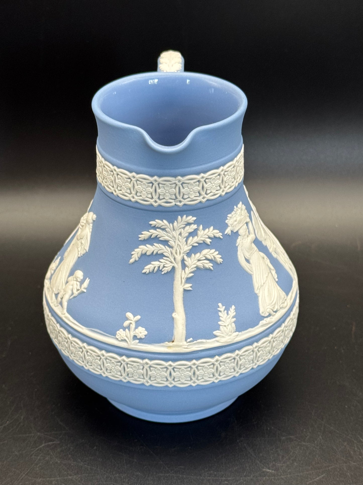 Vintage Blue Wedgwood Jasperware Neoclassical Scene 5" Pitcher SIGNED Wedgwood