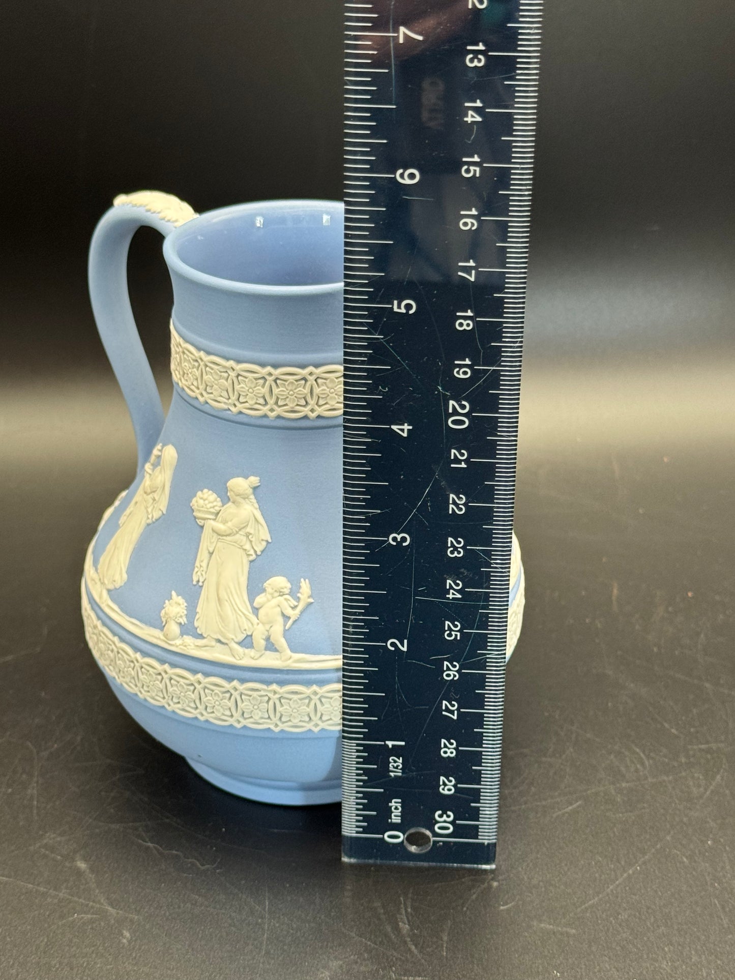 Vintage Blue Wedgwood Jasperware Neoclassical Scene 5" Pitcher SIGNED Wedgwood