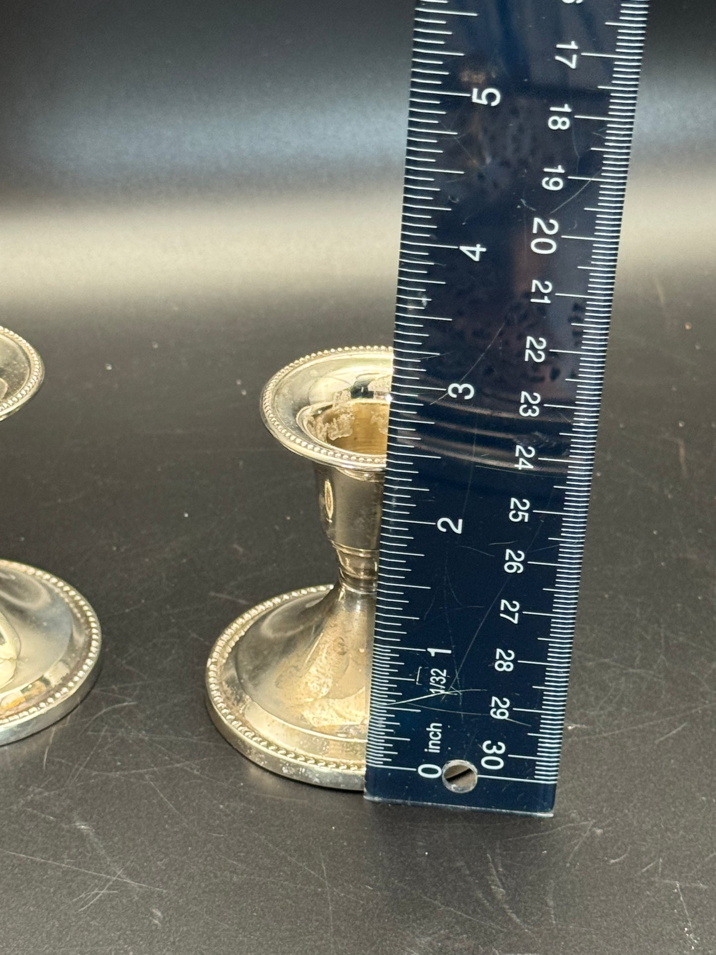 Small Silverplate Candlestick Pair Ca.2.5”h ESTATE FIND