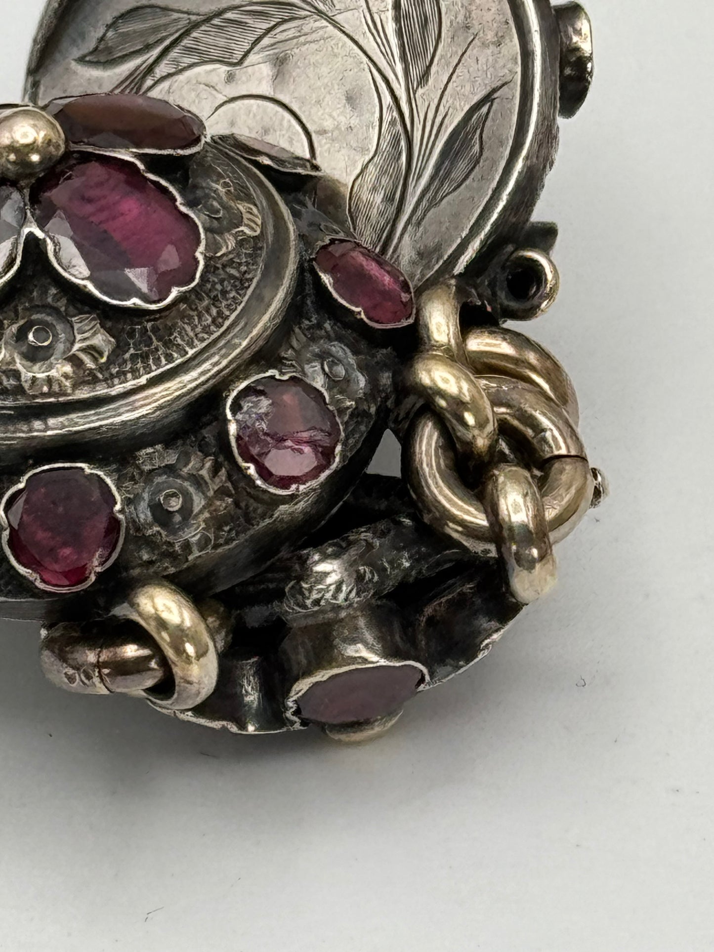 ANTIQUE GEORGIAN Repoussé Bracelet in Silver with Table Cut Garnets