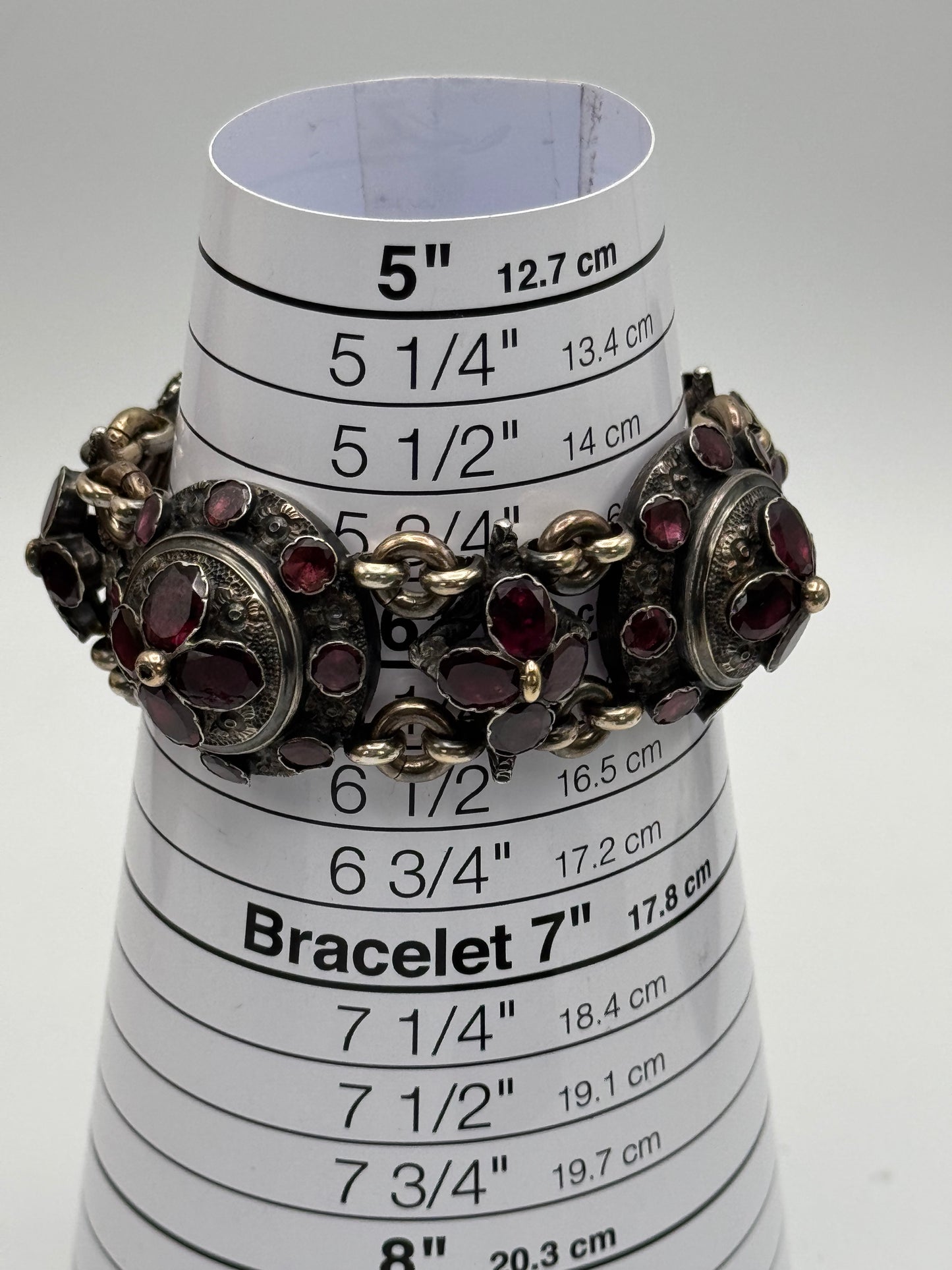 ANTIQUE GEORGIAN Repoussé Bracelet in Silver with Table Cut Garnets