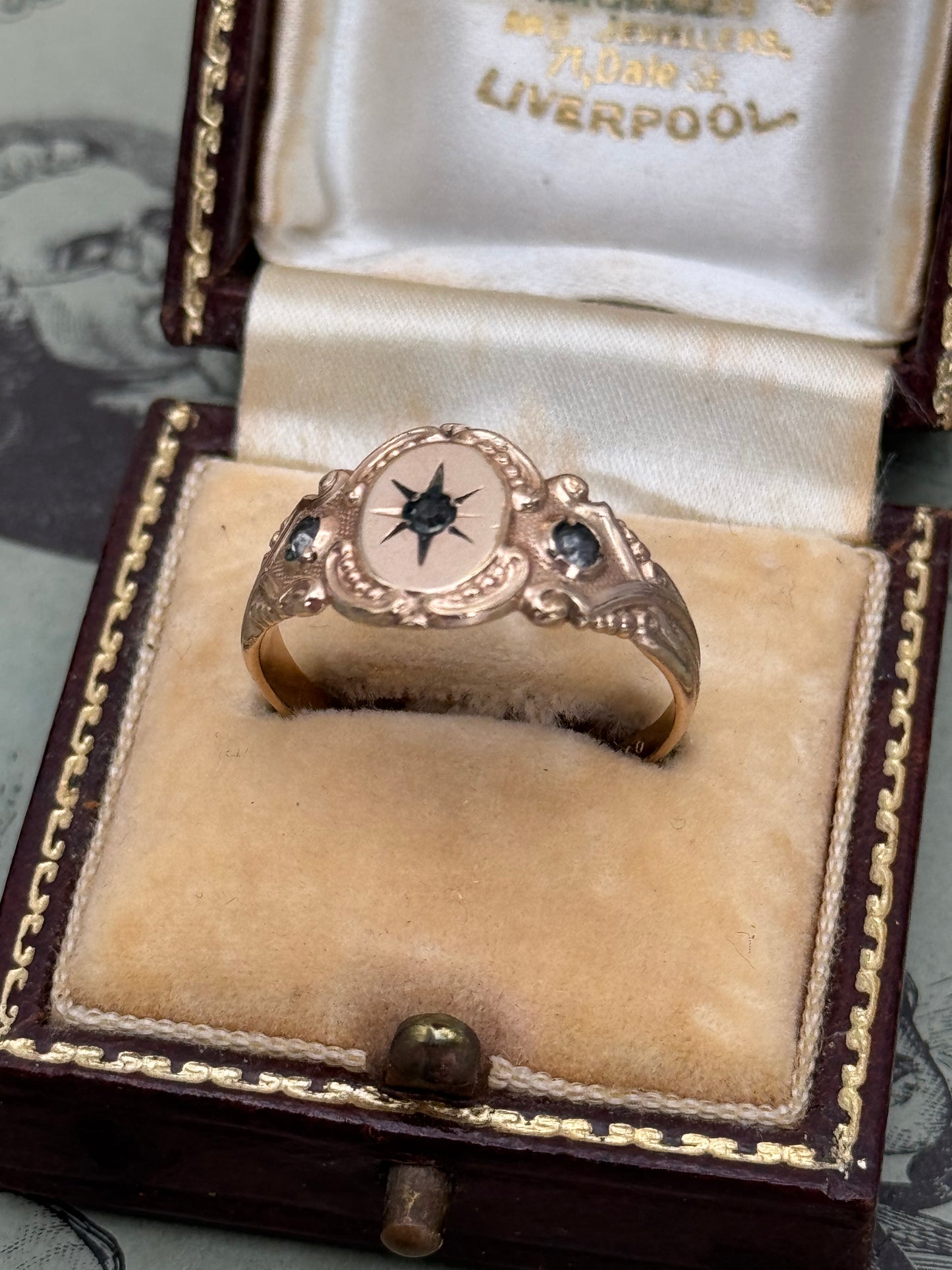 Antique VICTORIAN Gold Filled Ring Hallmarked WM & Co 3 Paste Stones