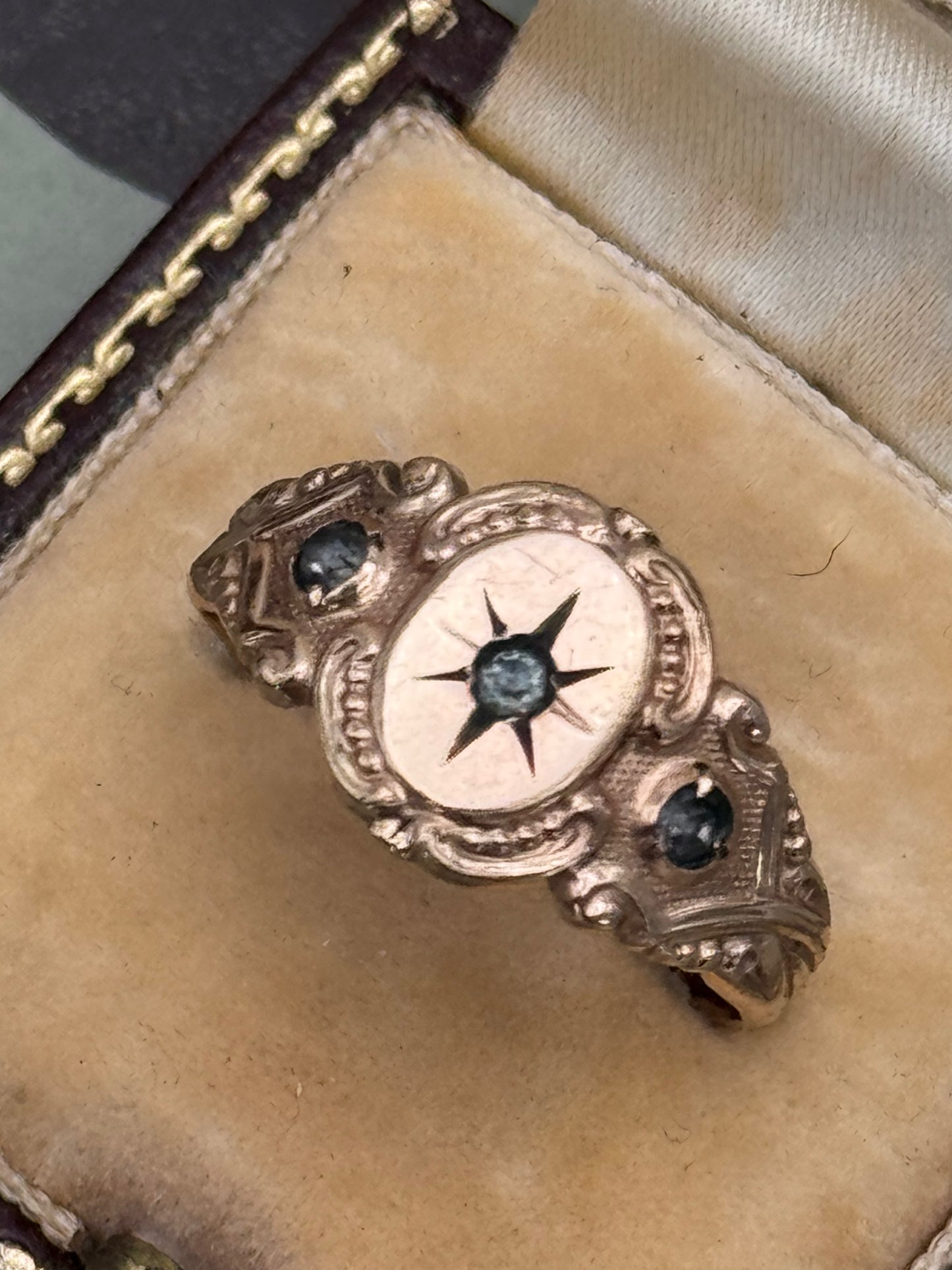Antique VICTORIAN Gold Filled Ring Hallmarked WM & Co 3 Paste Stones