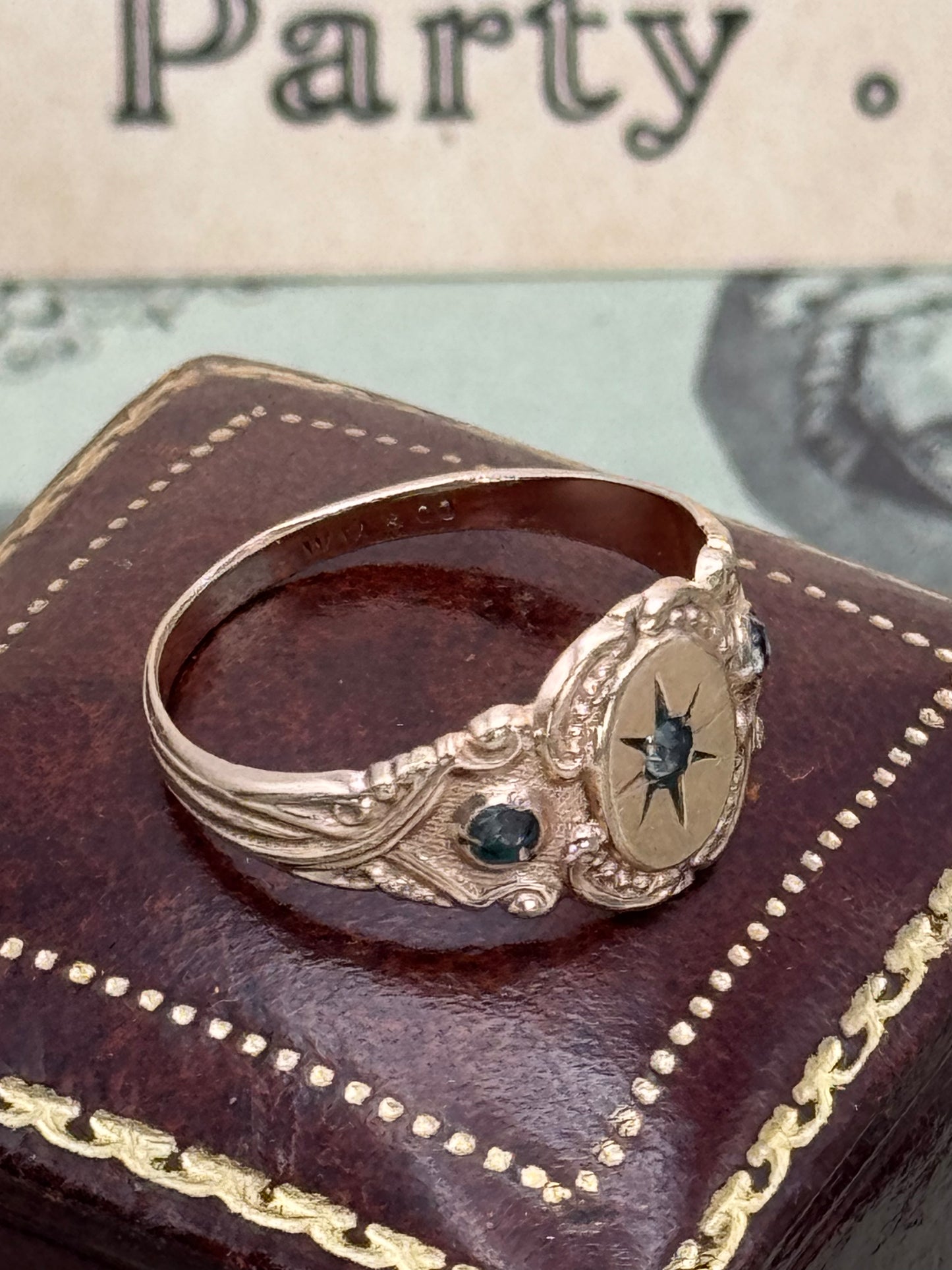 Antique VICTORIAN Gold Filled Ring Hallmarked WM & Co 3 Paste Stones