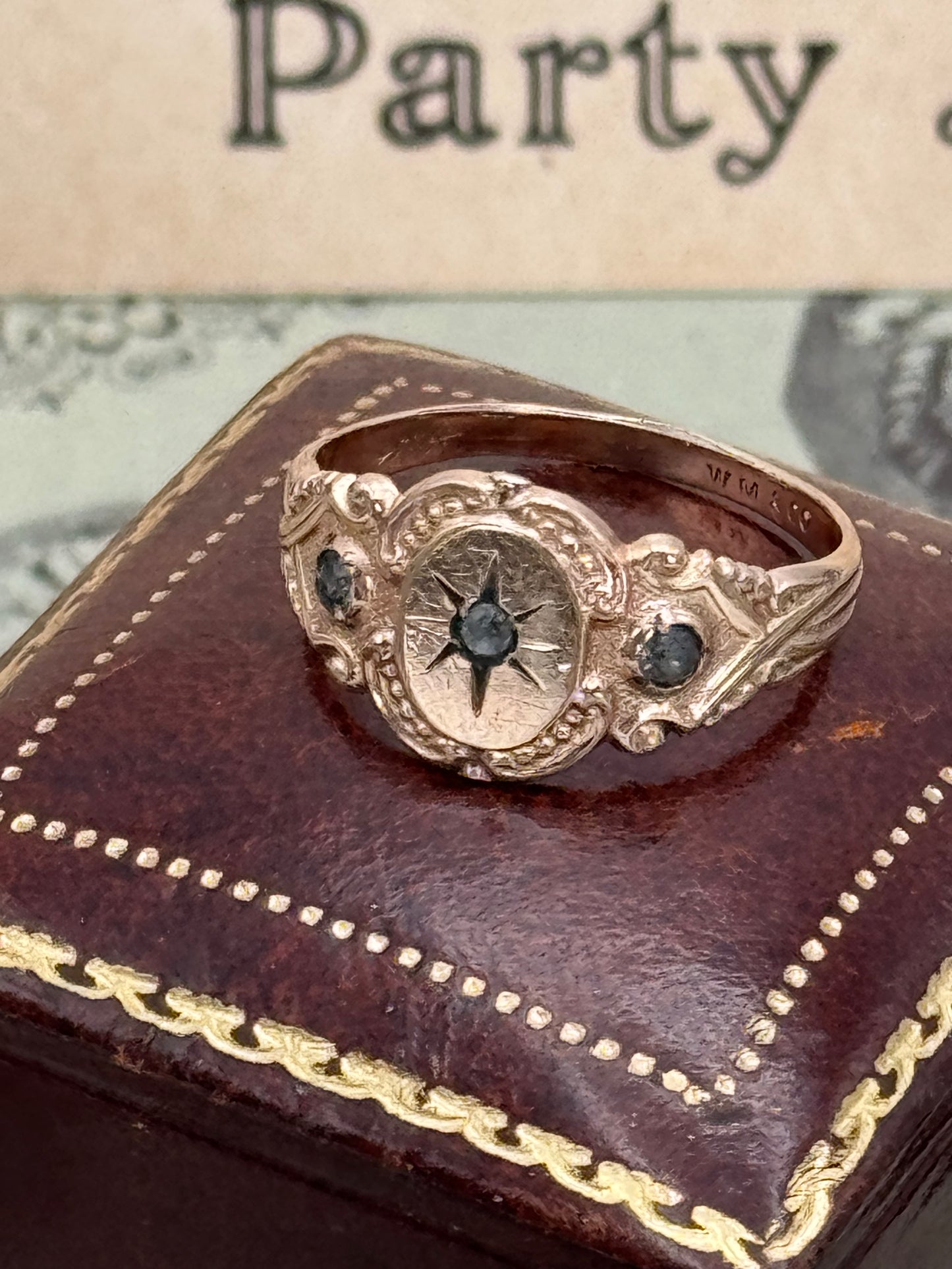 Antique VICTORIAN Gold Filled Ring Hallmarked WM & Co 3 Paste Stones