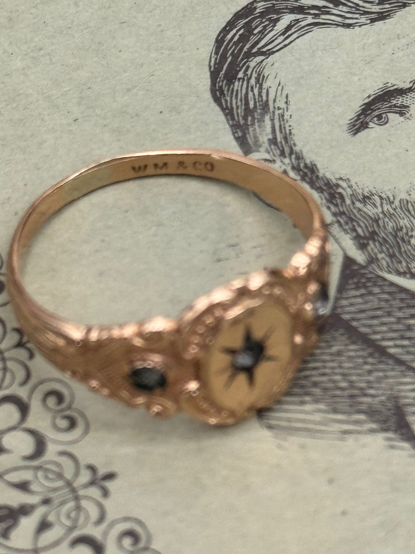 Antique VICTORIAN Gold Filled Ring Hallmarked WM & Co 3 Paste Stones