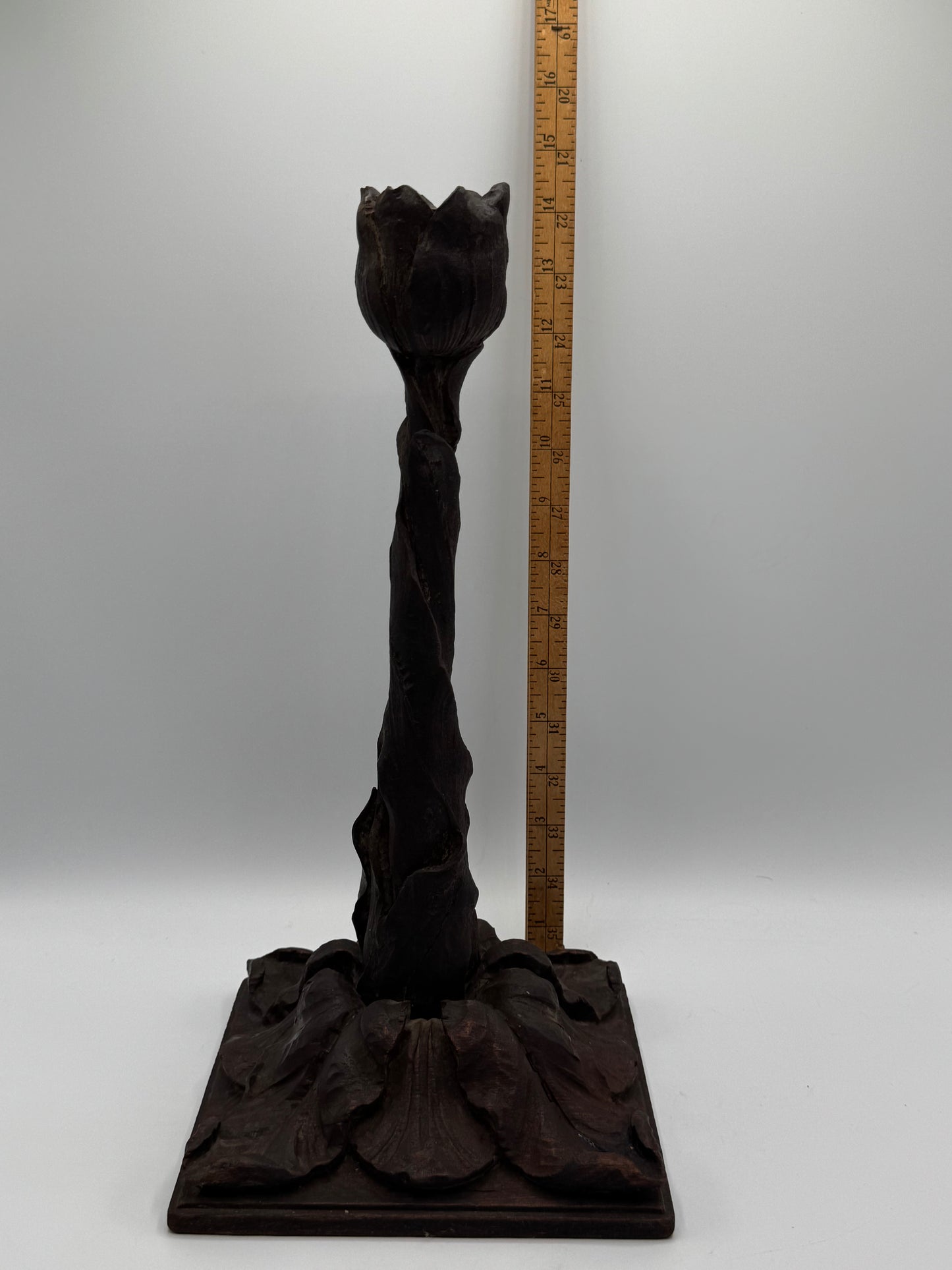 Antique BLACK FOREST Style Hand Carved Tulip Candlestick Pair Circa 14”h EXTREMELY RARE‼️