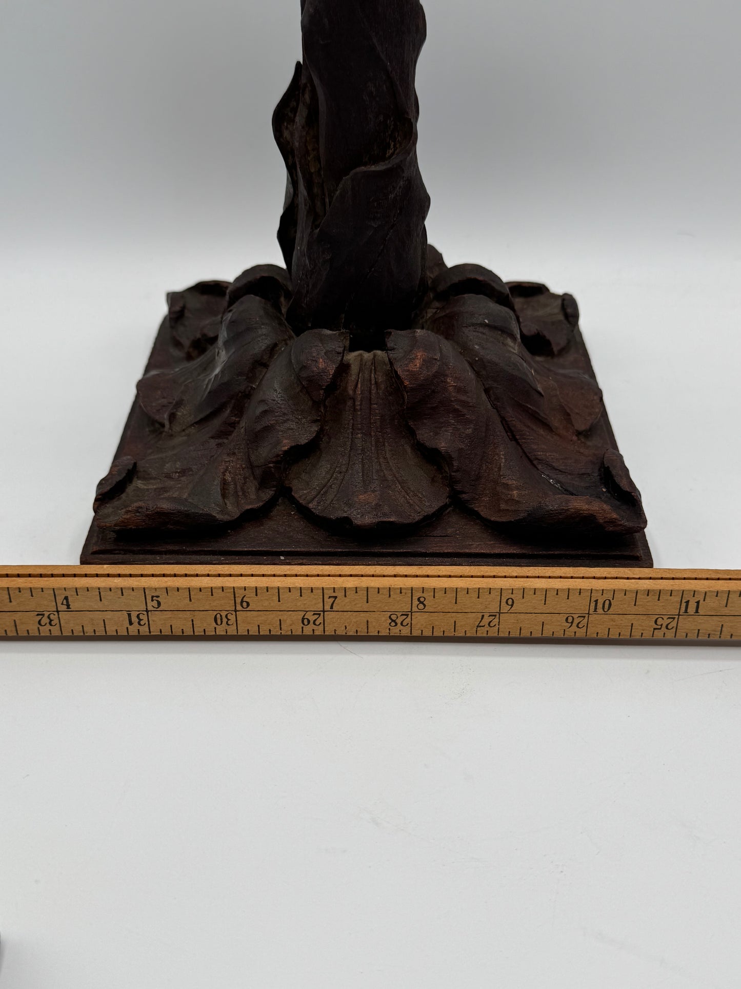 Antique BLACK FOREST Style Hand Carved Tulip Candlestick Pair Circa 14”h EXTREMELY RARE‼️