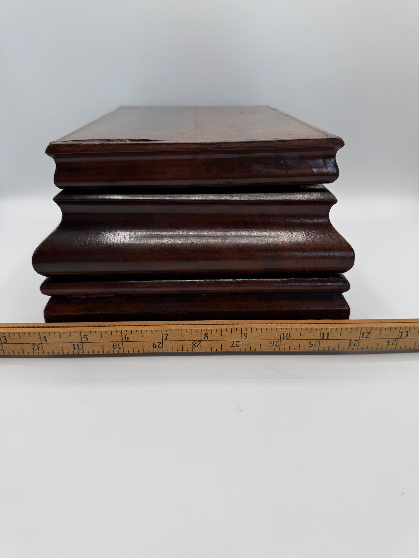 Antique Georgian Style Wooden Chest With Mirror Lined in Red Velvet circa 11.5” x 7.75” x 5.25”