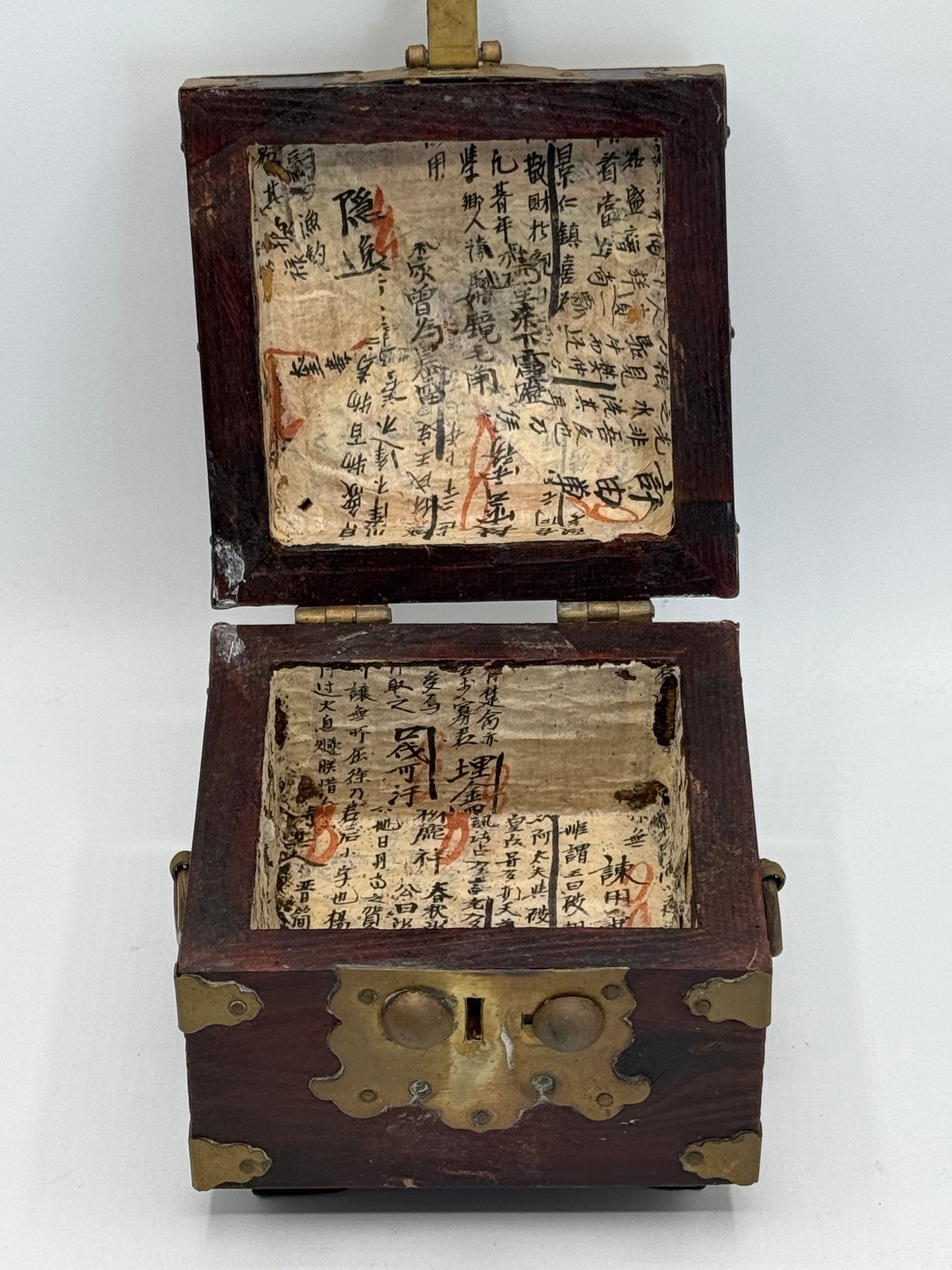 Vintage Wooden & Brass Seal Box Vintage Prayer Trinket Treasure Jewelry Box