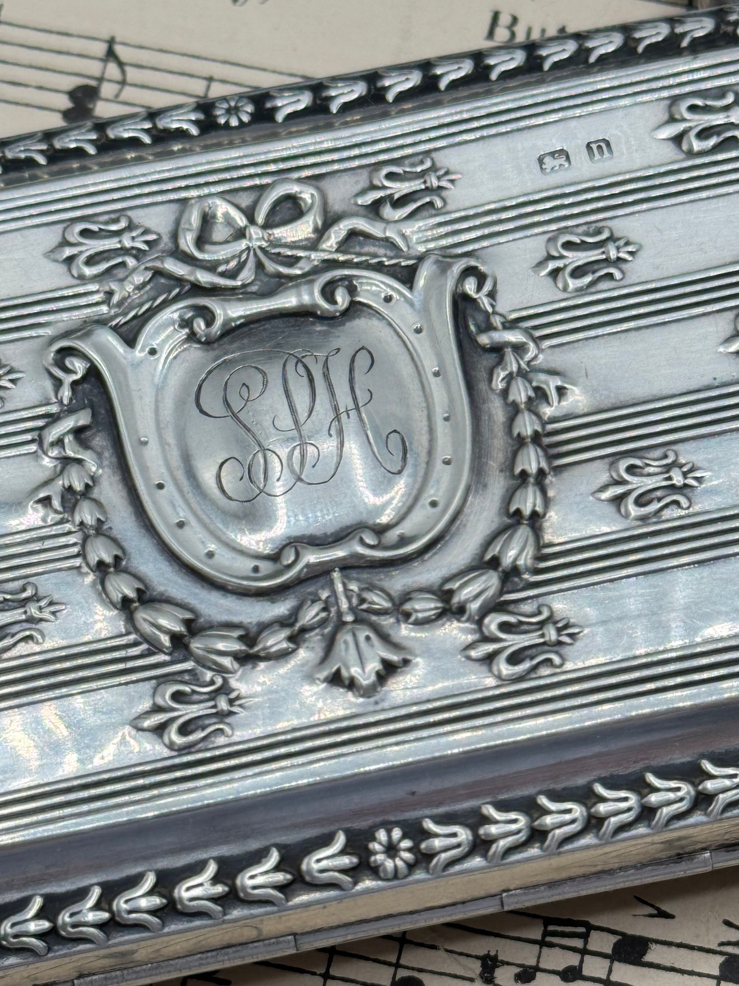 Sterling Silver Calling Card Case Fleur de Lis BIRMINGHAM Chatelaine 1912 Mono