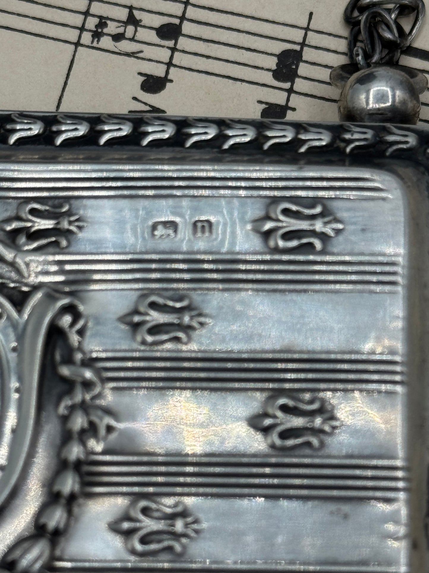 Sterling Silver Calling Card Case Fleur de Lis BIRMINGHAM Chatelaine 1912 Mono
