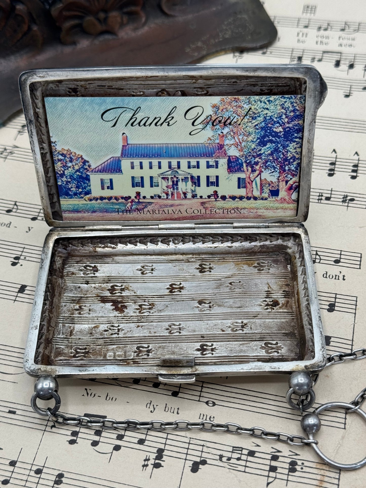 Sterling Silver Calling Card Case Fleur de Lis BIRMINGHAM Chatelaine 1912 Mono