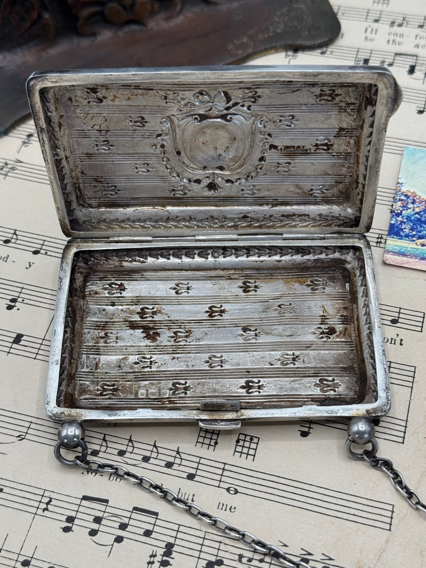Sterling Silver Calling Card Case Fleur de Lis BIRMINGHAM Chatelaine 1912 Mono