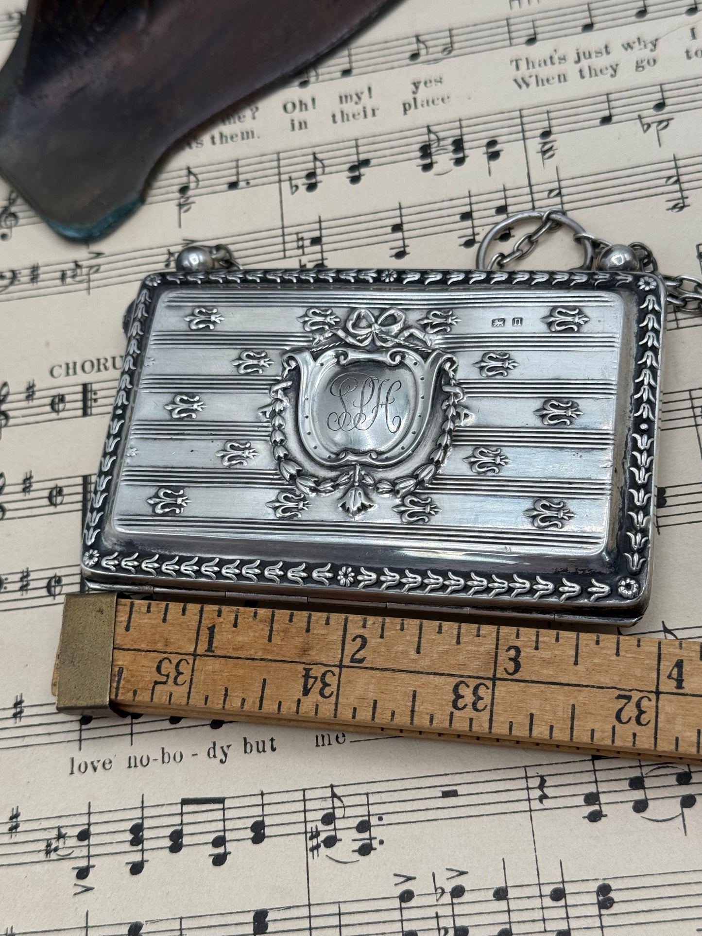 Sterling Silver Calling Card Case Fleur de Lis BIRMINGHAM Chatelaine 1912 Mono