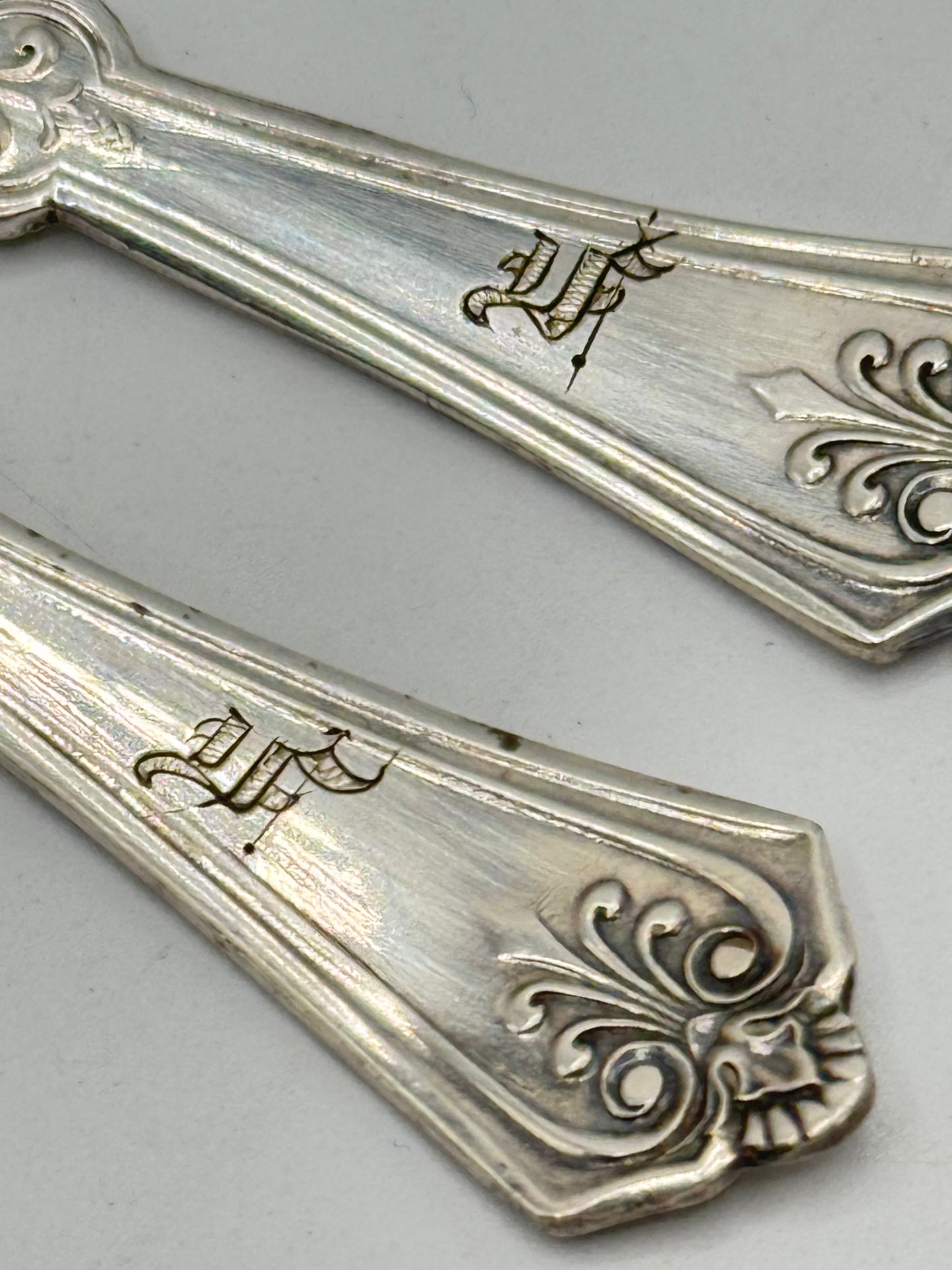 Antique Victorian Set Of 6 SILVERPLATE Nutpicks Monogrammed In Original Box