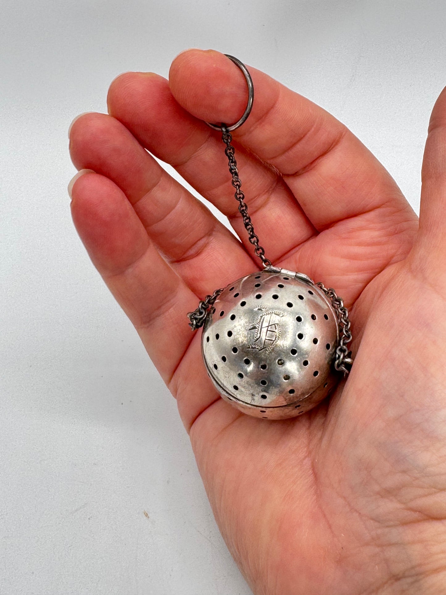 Vintage Sterling Silver Tea Infuser On Chain with MONOGRAM