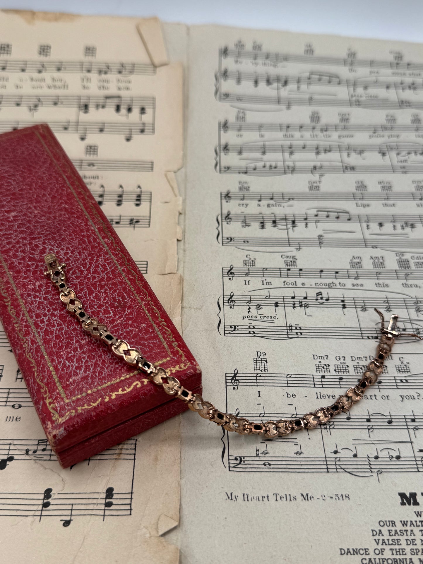 Vintage STERLING 925 Tennis Bracelet Rose Gold Plated Black & Clear Stones 7”