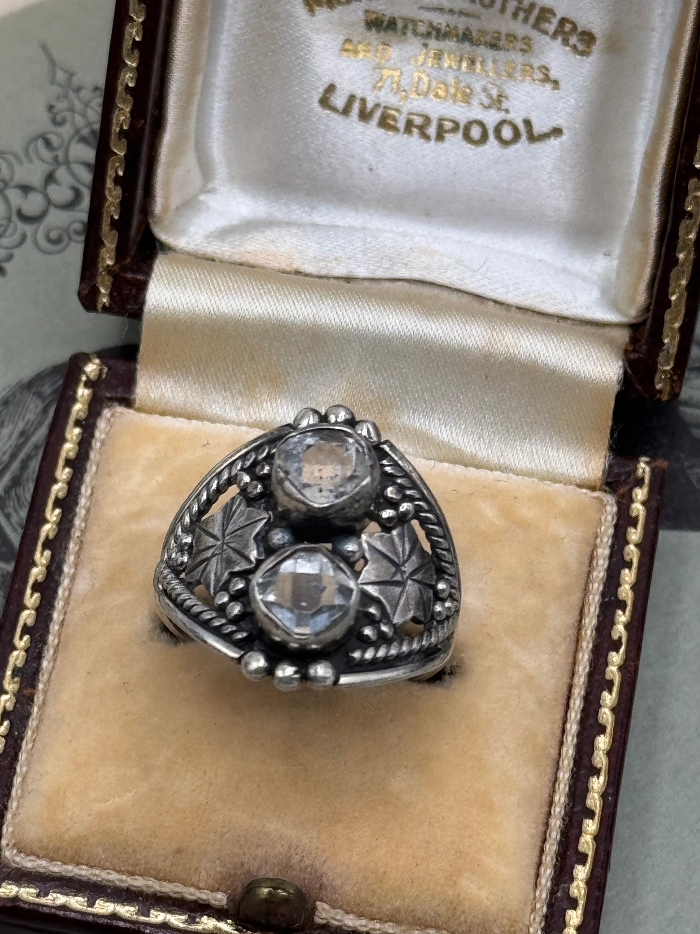 Vintage STERLING 925 Marked Artisan Ring with 2 Rough Cut Diamonds (Herkimer Diamonds) Inclusions Apparent Size 7
