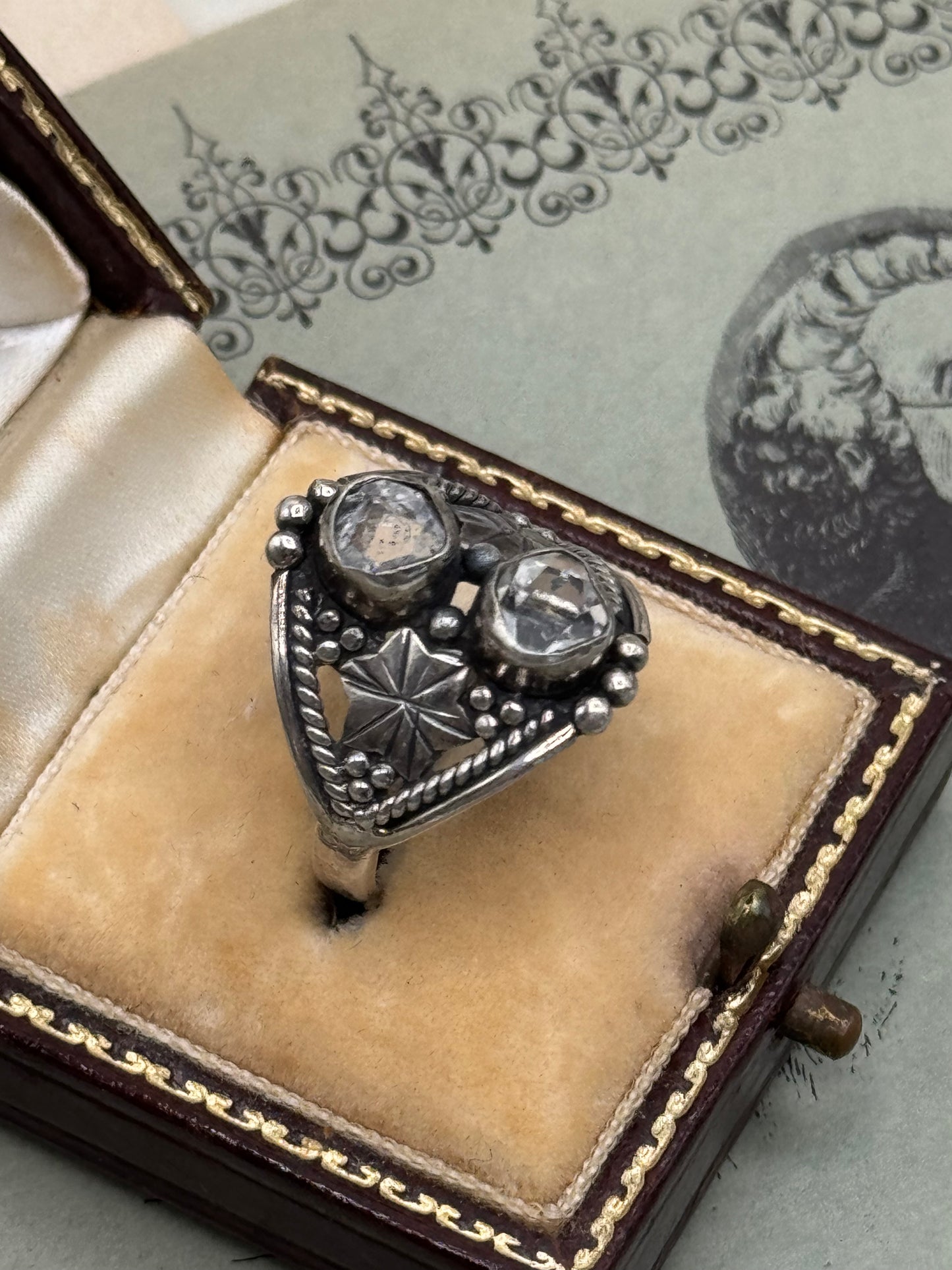 Vintage STERLING 925 Marked Artisan Ring with 2 Rough Cut Diamonds (Herkimer Diamonds) Inclusions Apparent Size 7