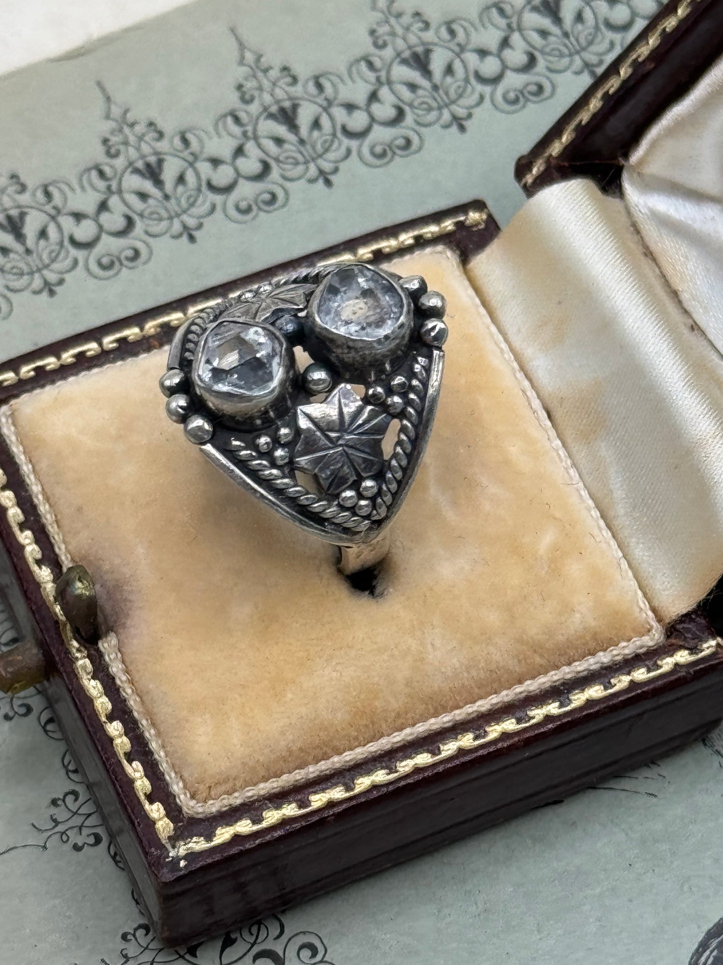 Vintage STERLING 925 Marked Artisan Ring with 2 Rough Cut Diamonds (Herkimer Diamonds) Inclusions Apparent Size 7