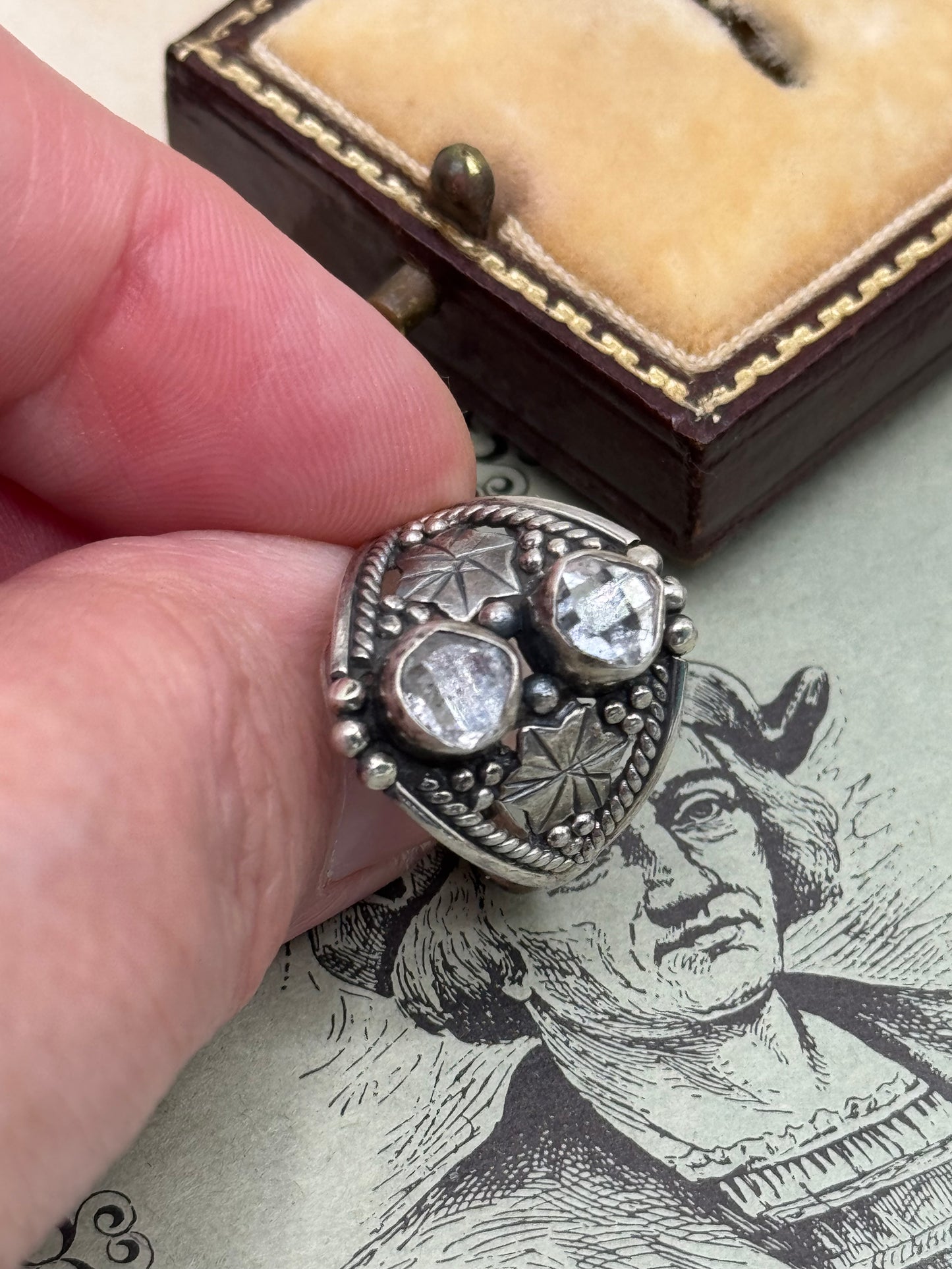 Vintage STERLING 925 Marked Artisan Ring with 2 Rough Cut Diamonds (Herkimer Diamonds) Inclusions Apparent Size 7