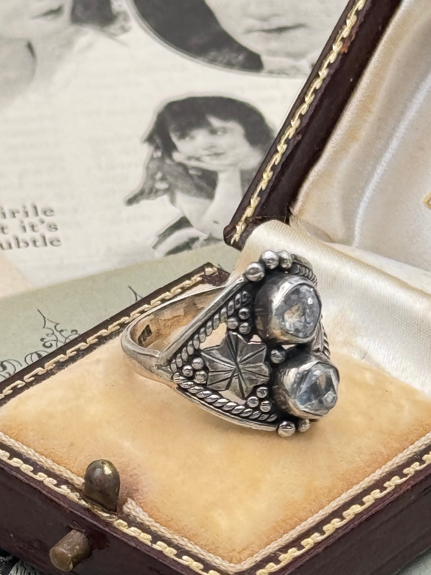 Vintage STERLING 925 Marked Artisan Ring with 2 Rough Cut Diamonds (Herkimer Diamonds) Inclusions Apparent Size 7