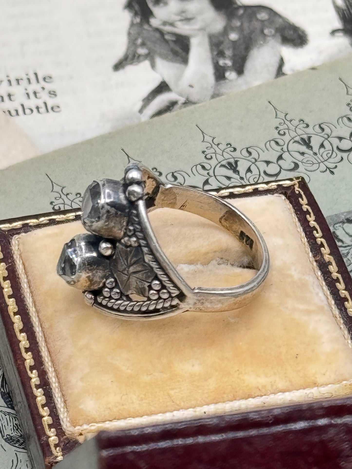Vintage STERLING 925 Marked Artisan Ring with 2 Rough Cut Diamonds (Herkimer Diamonds) Inclusions Apparent Size 7