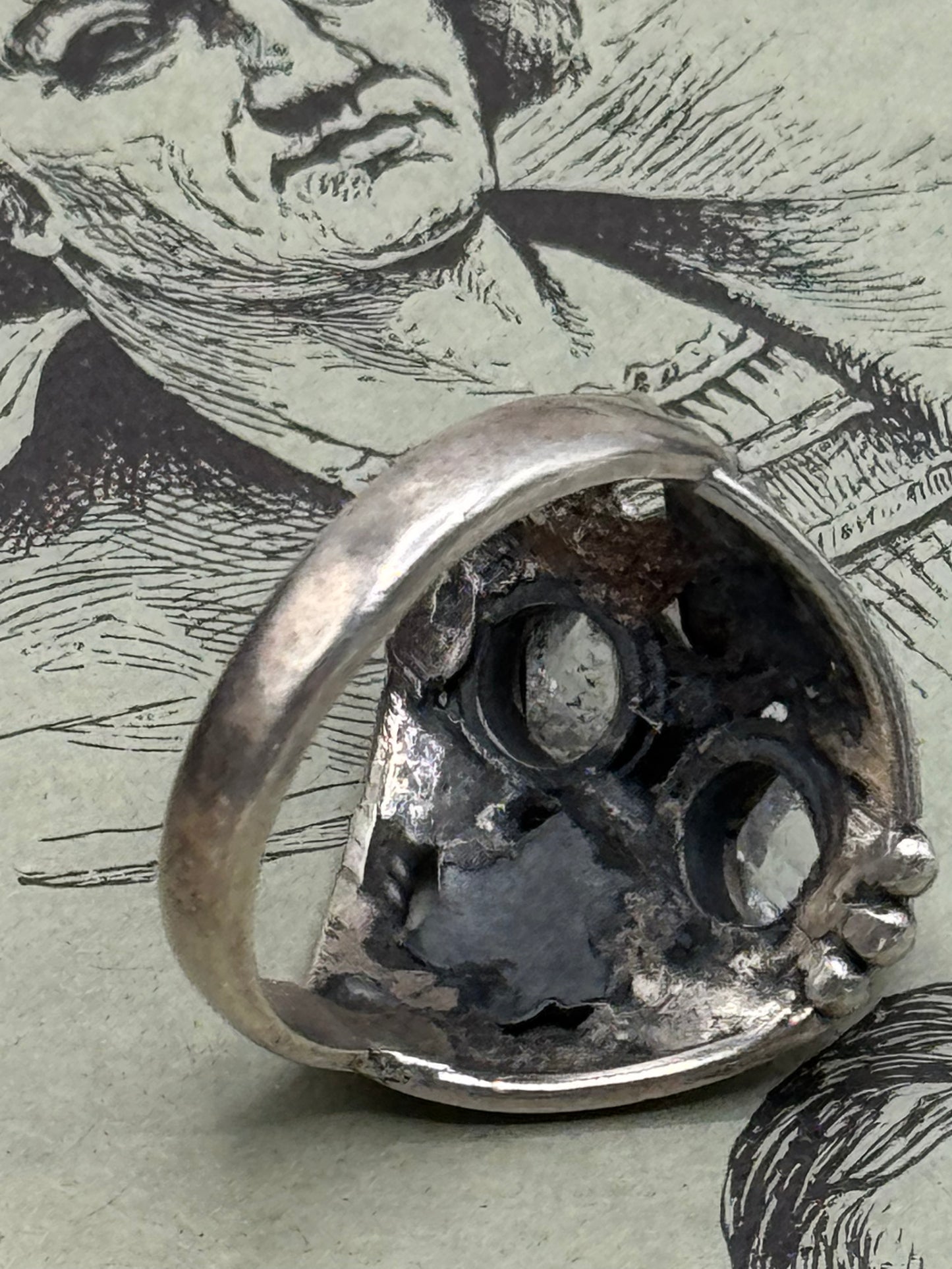 Vintage STERLING 925 Marked Artisan Ring with 2 Rough Cut Diamonds (Herkimer Diamonds) Inclusions Apparent Size 7