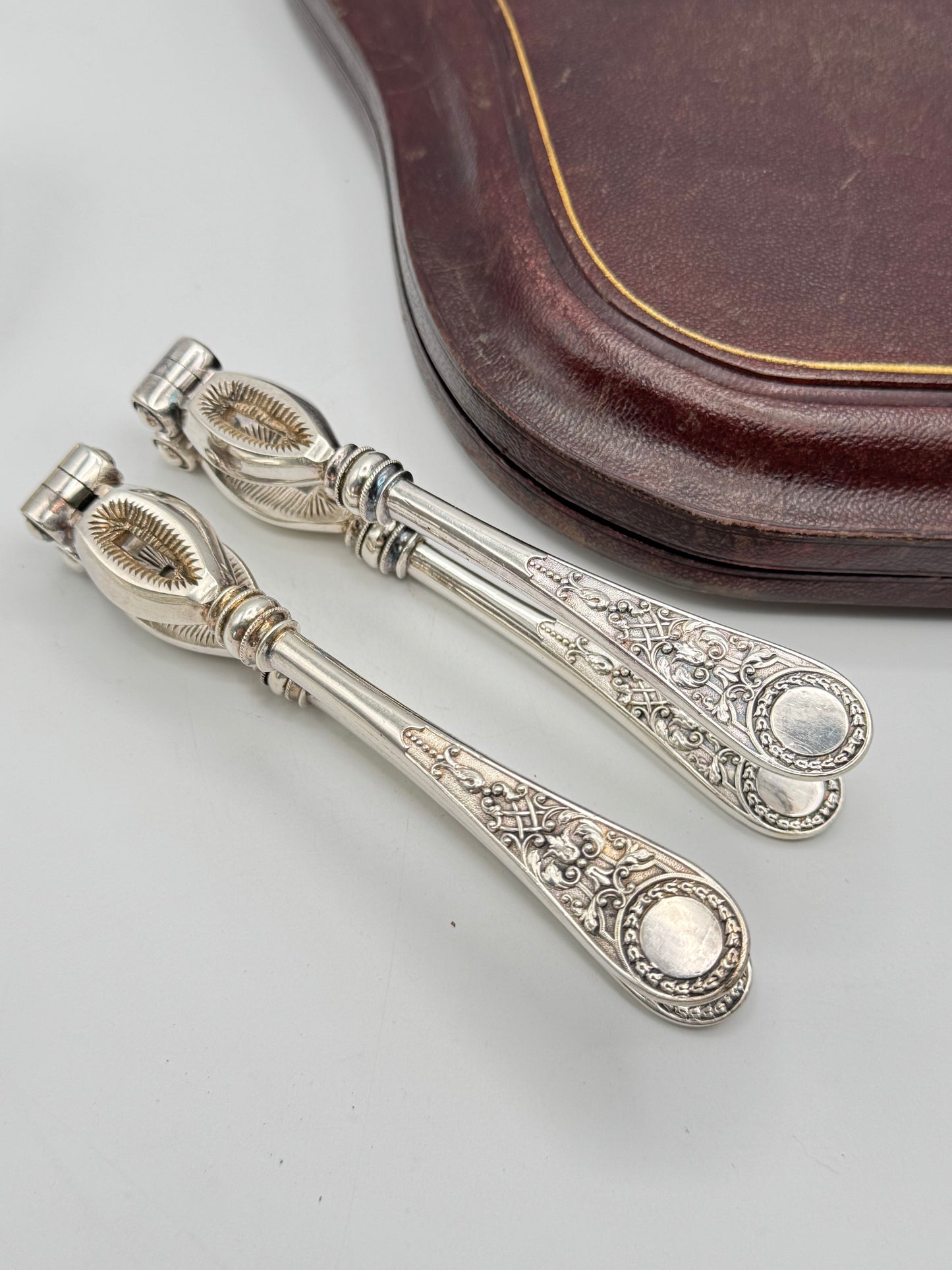 Victorian Martin Hall & Co. Silver Plate 7 Piece Dessert Set in Leather Case 1868 “Kite Mark”