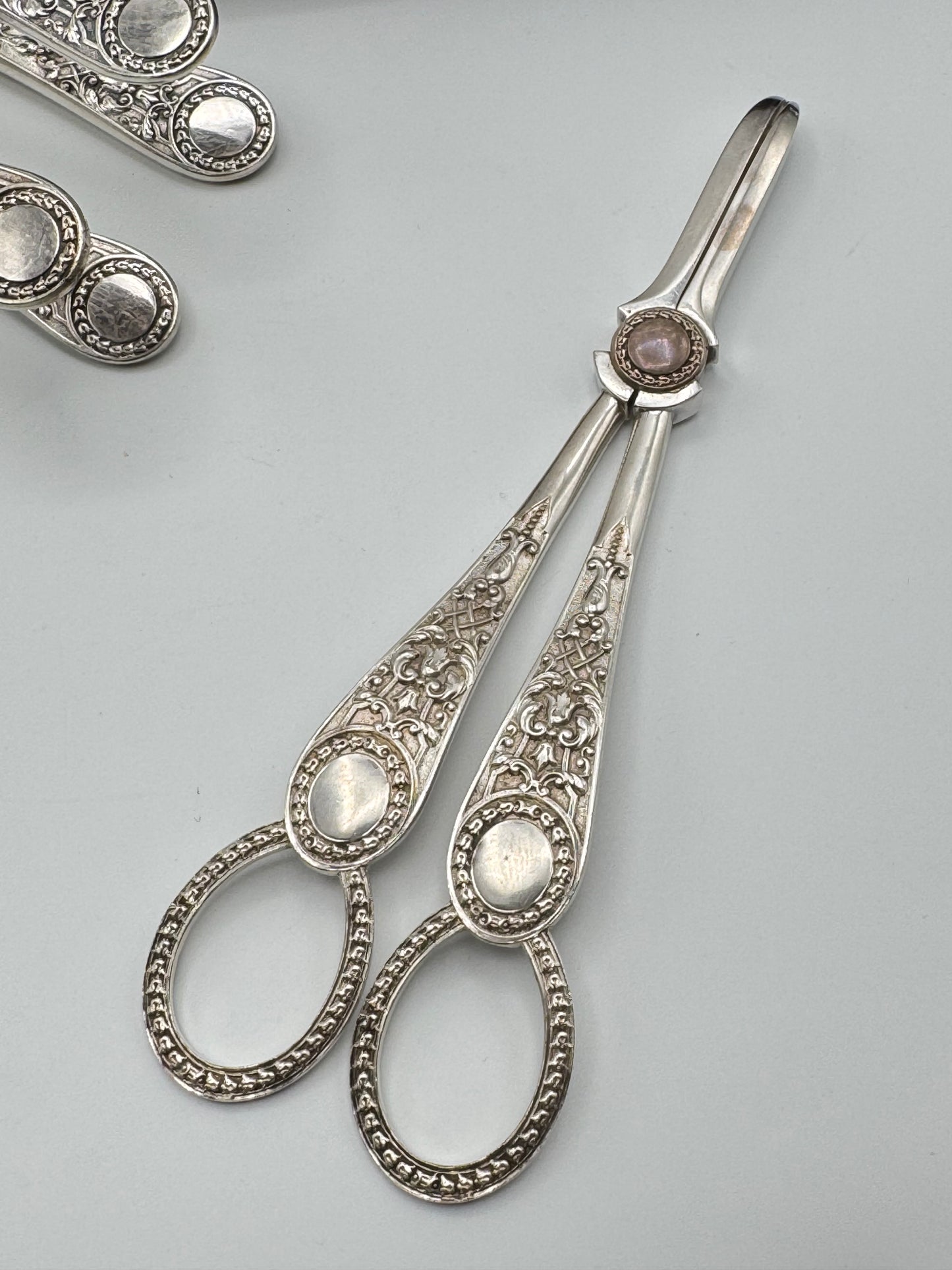 Victorian Martin Hall & Co. Silver Plate 7 Piece Dessert Set in Leather Case 1868 “Kite Mark”