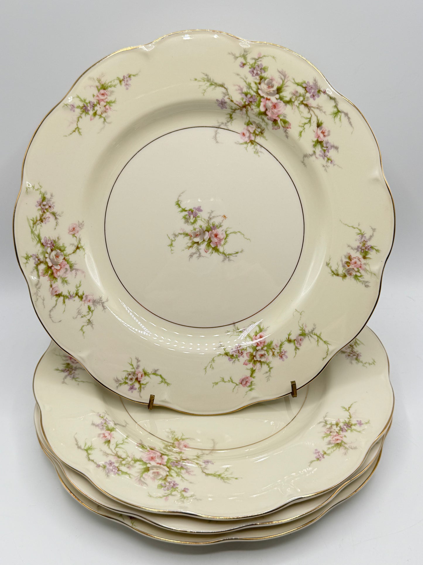 4 Theodore Haviland New York Rosalinde Floral w/Gilt Trim 10 1/4" Dinner Plates