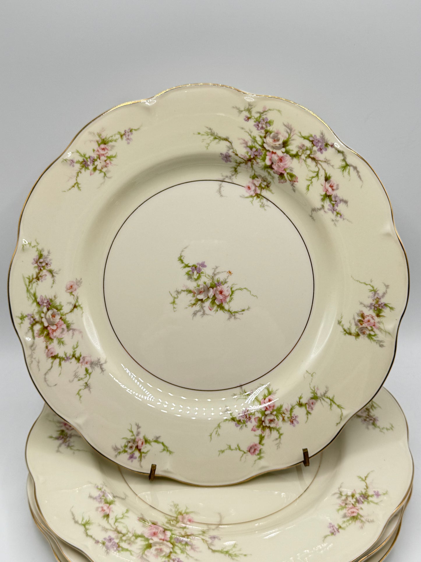 4 Theodore Haviland New York Rosalinde Floral w/Gilt Trim 10 1/4" Dinner Plates
