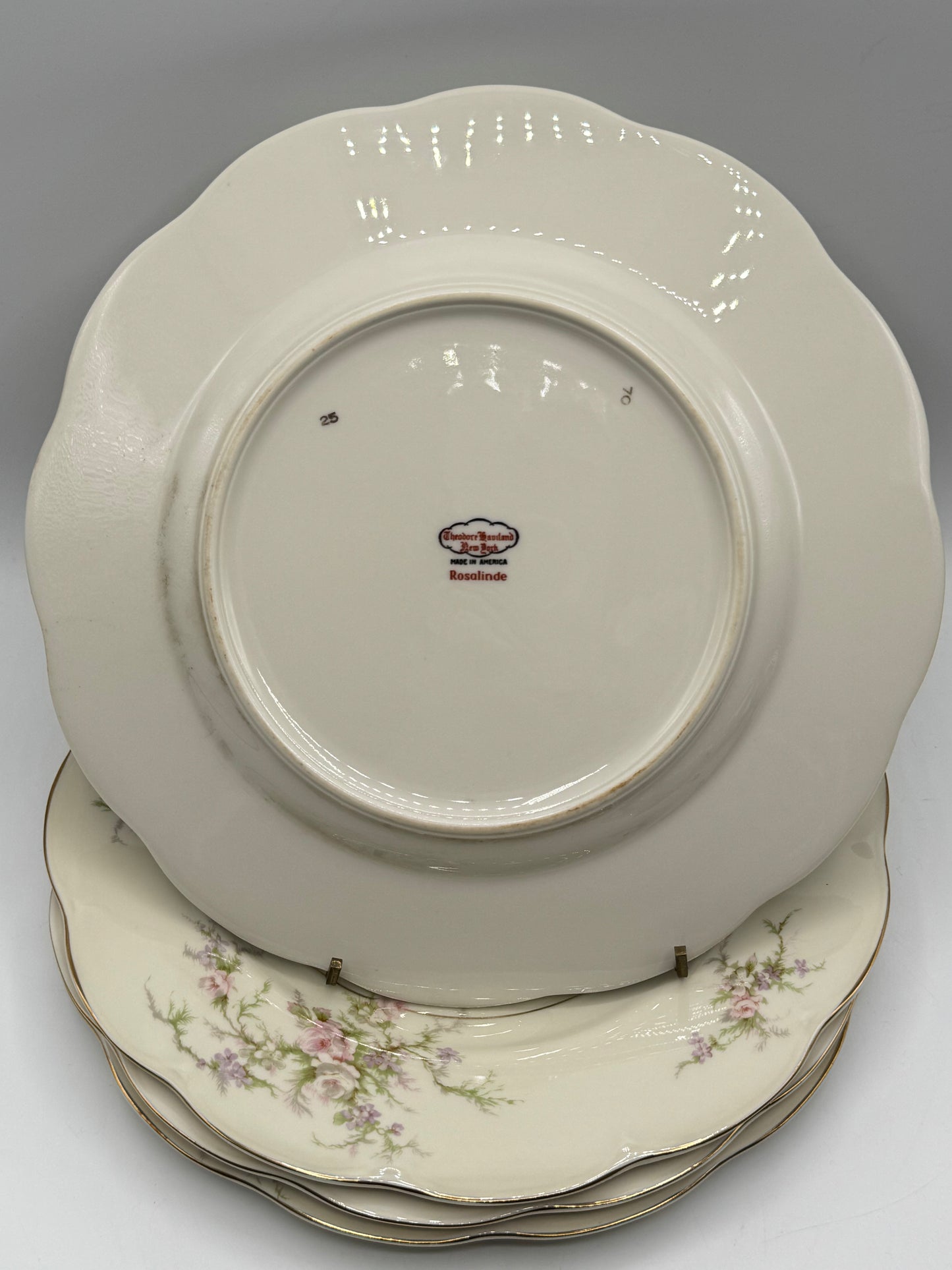4 Theodore Haviland New York Rosalinde Floral w/Gilt Trim 10 1/4" Dinner Plates