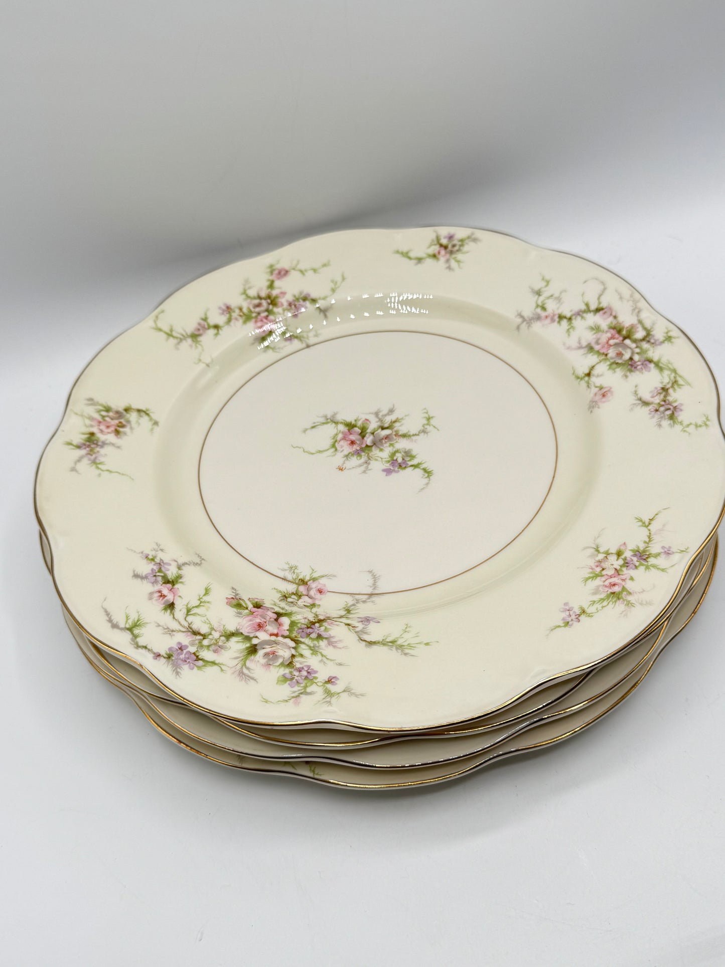 4 Theodore Haviland New York Rosalinde Floral w/Gilt Trim 10 1/4" Dinner Plates