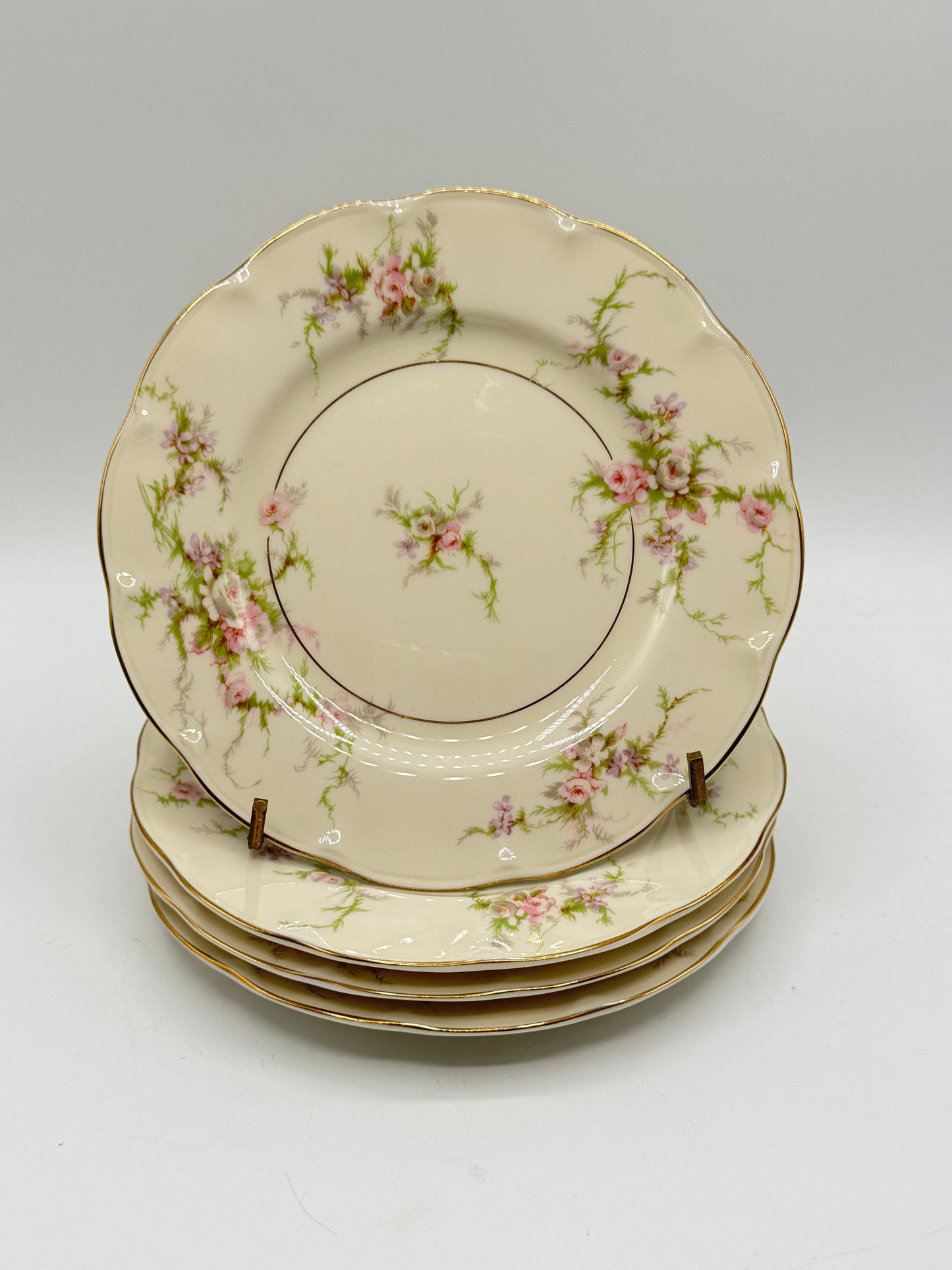 4 Theodore Haviland New York Rosalinde Floral w/Gilt Trim 10 1/4" Dinner Plates